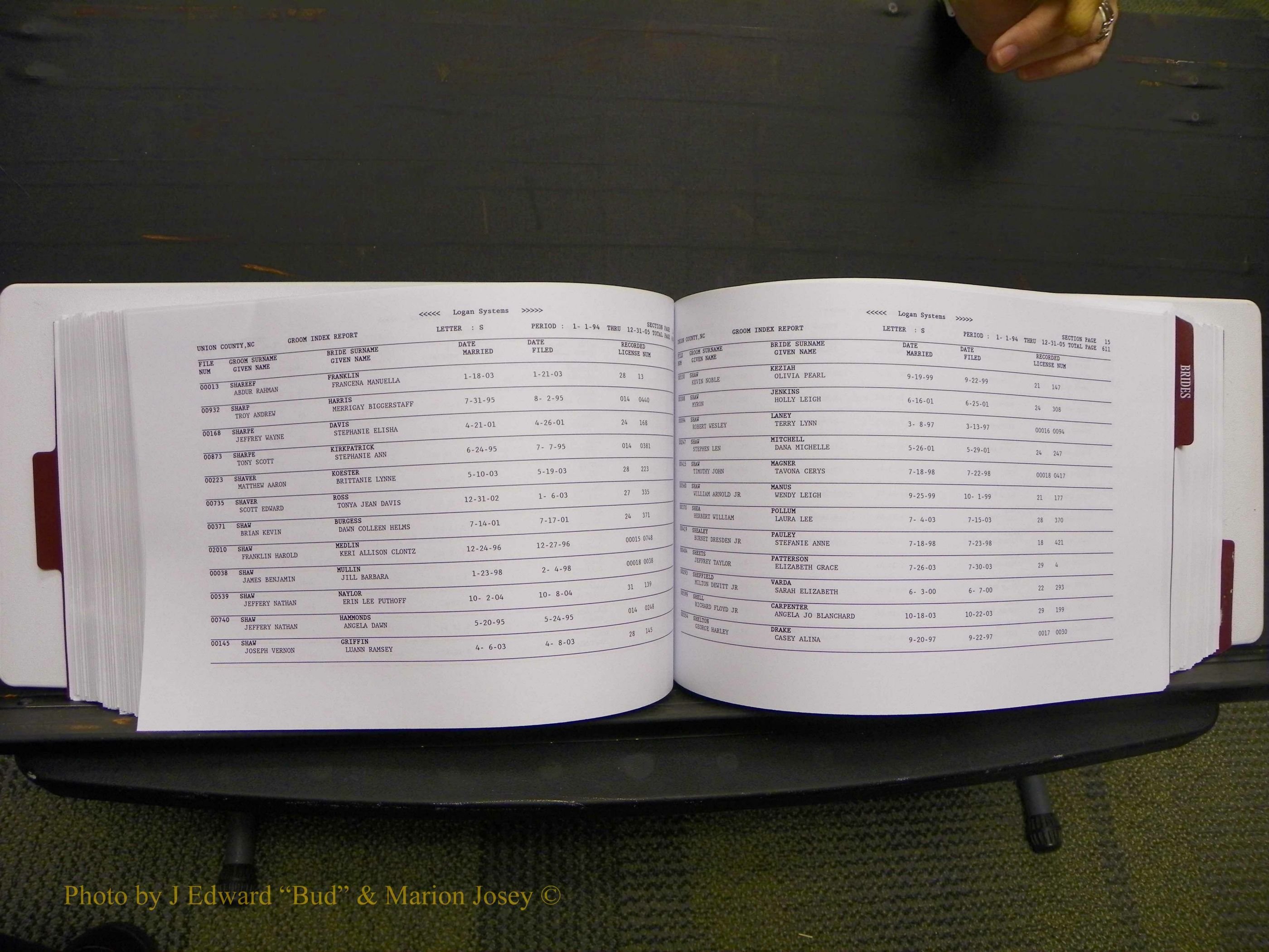 Union Co, NC Marriages Male & Female Index, 1993-2005 (311).JPG