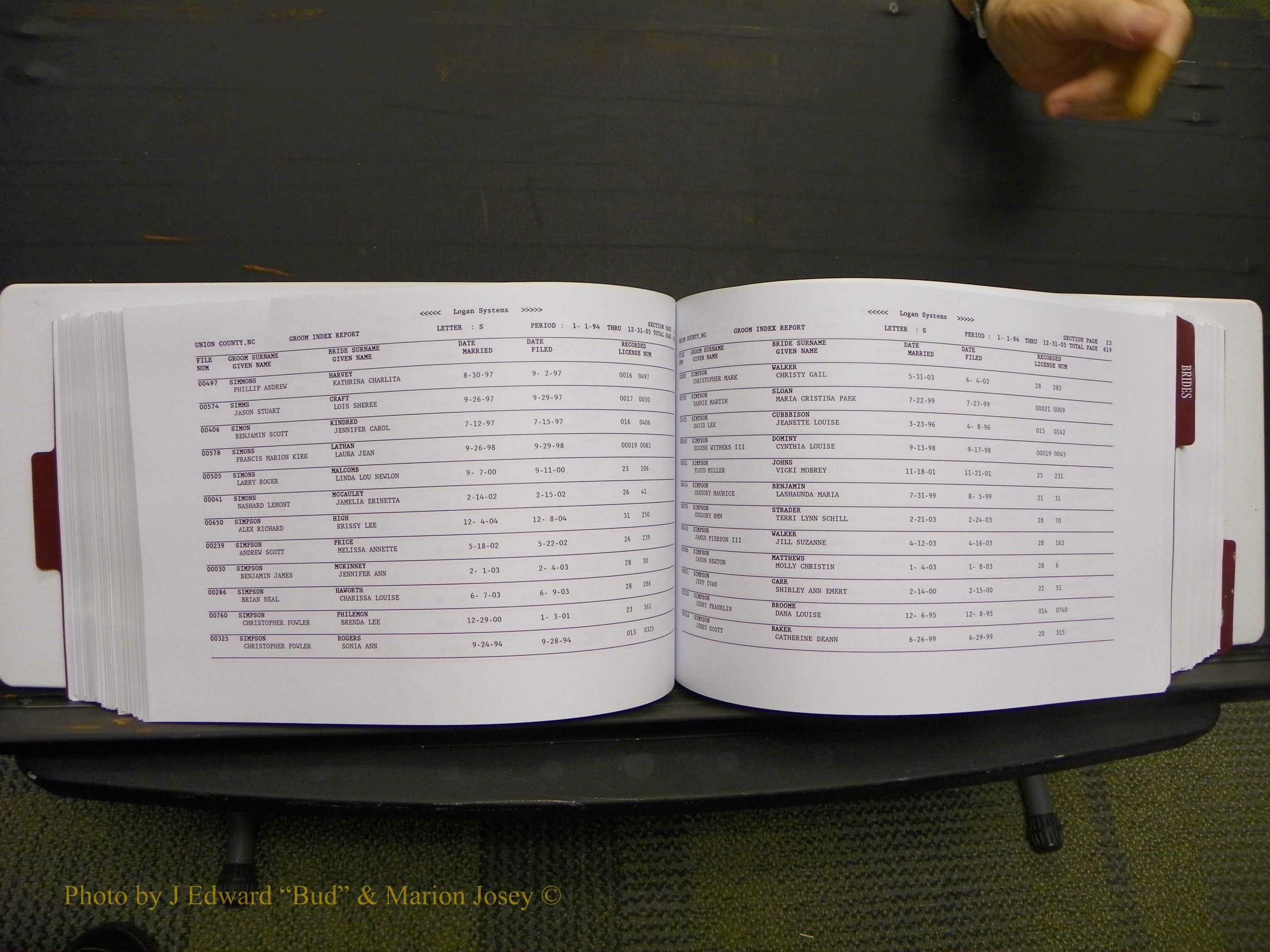 Union Co, NC Marriages Male & Female Index, 1993-2005 (315).JPG