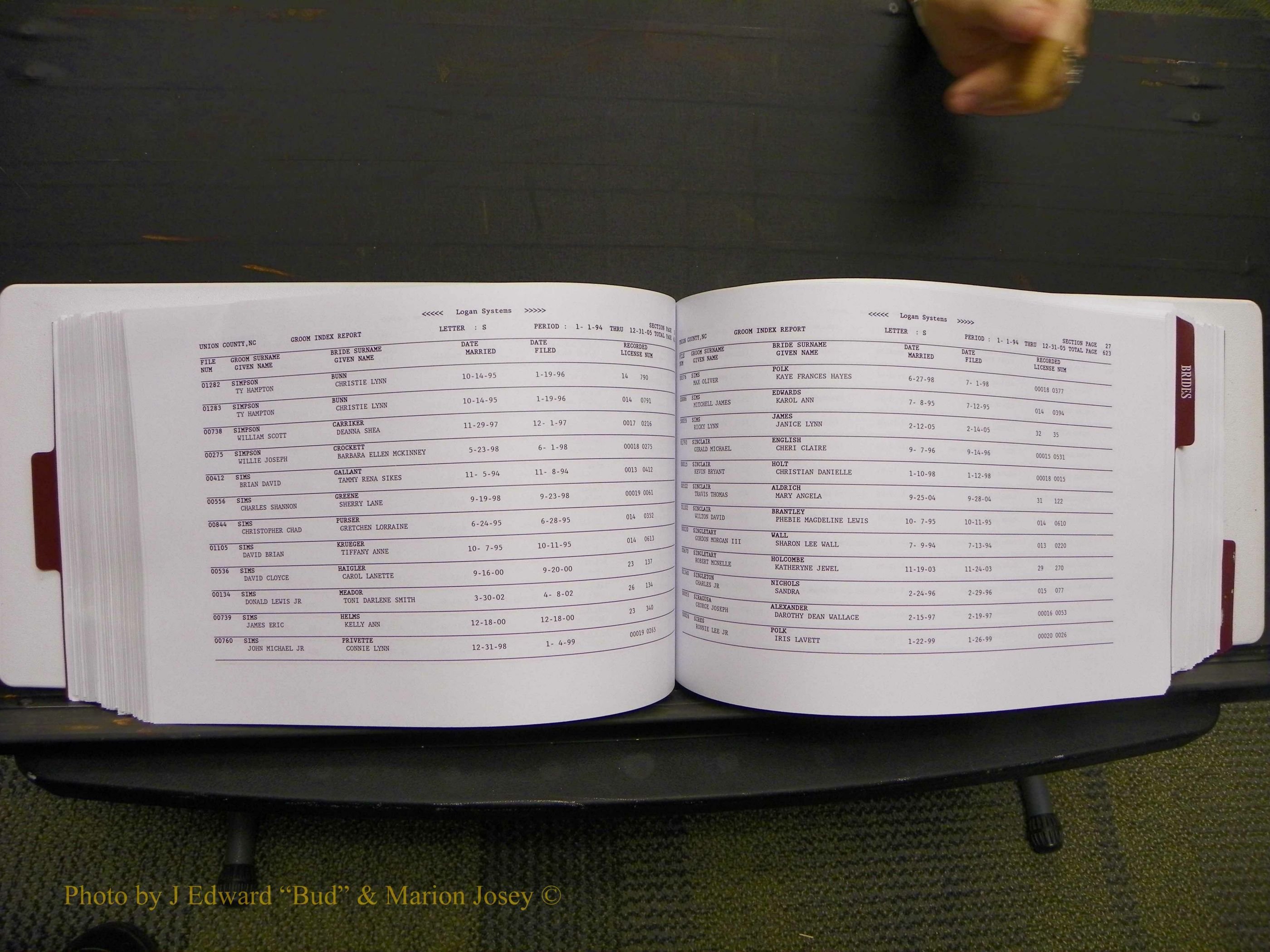 Union Co, NC Marriages Male & Female Index, 1993-2005 (317).JPG