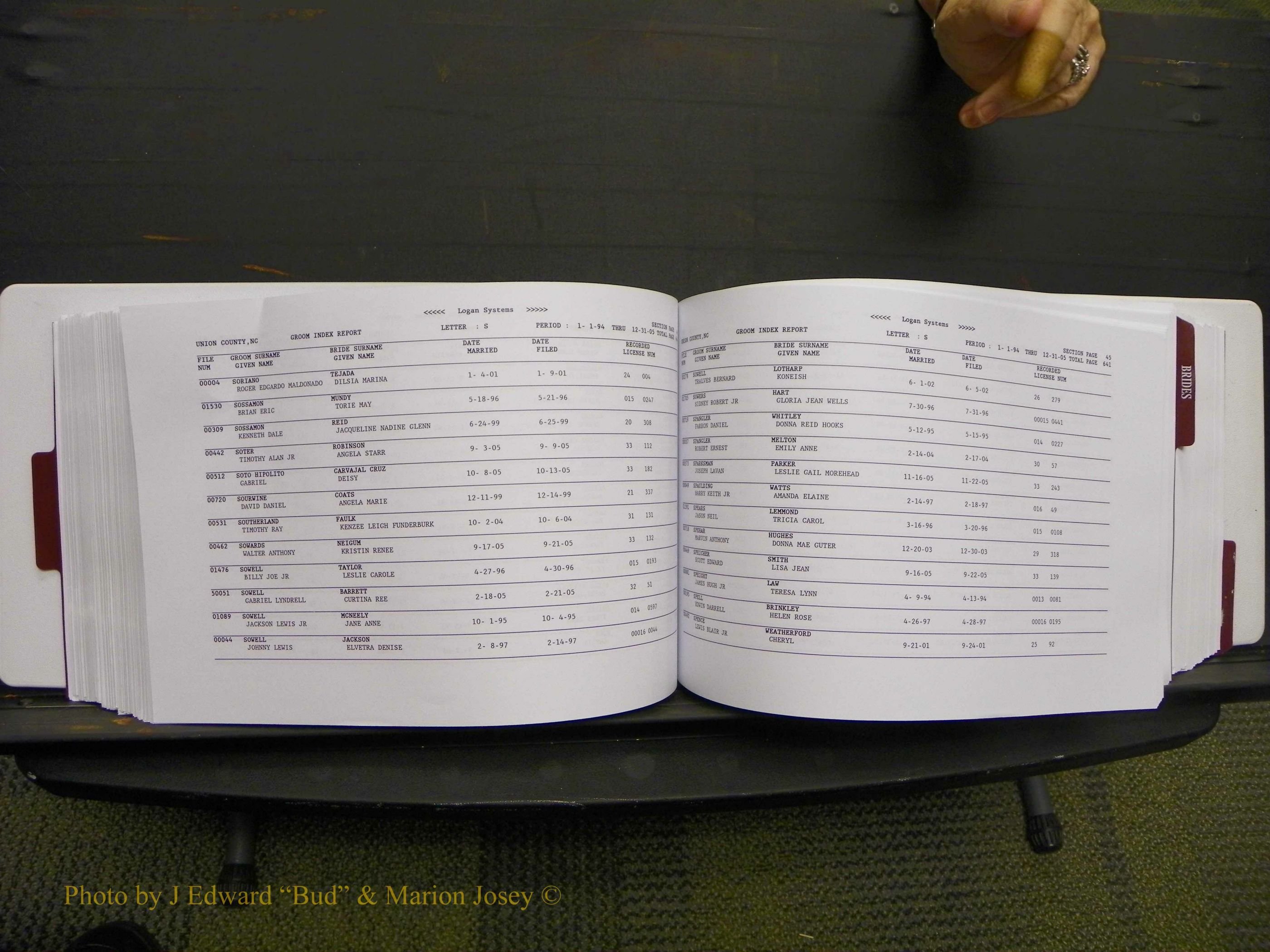 Union Co, NC Marriages Male & Female Index, 1993-2005 (326).JPG