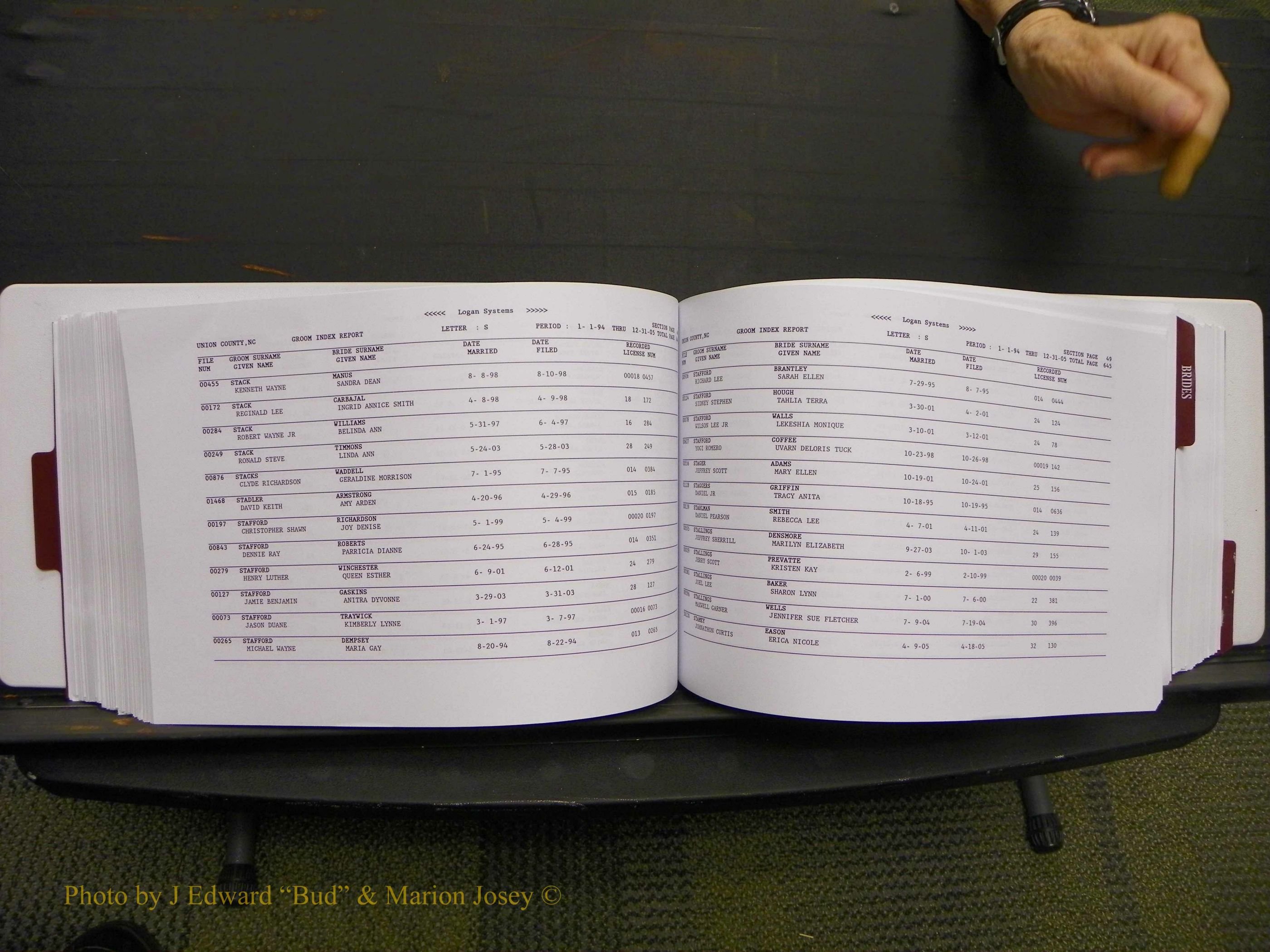 Union Co, NC Marriages Male & Female Index, 1993-2005 (328).JPG
