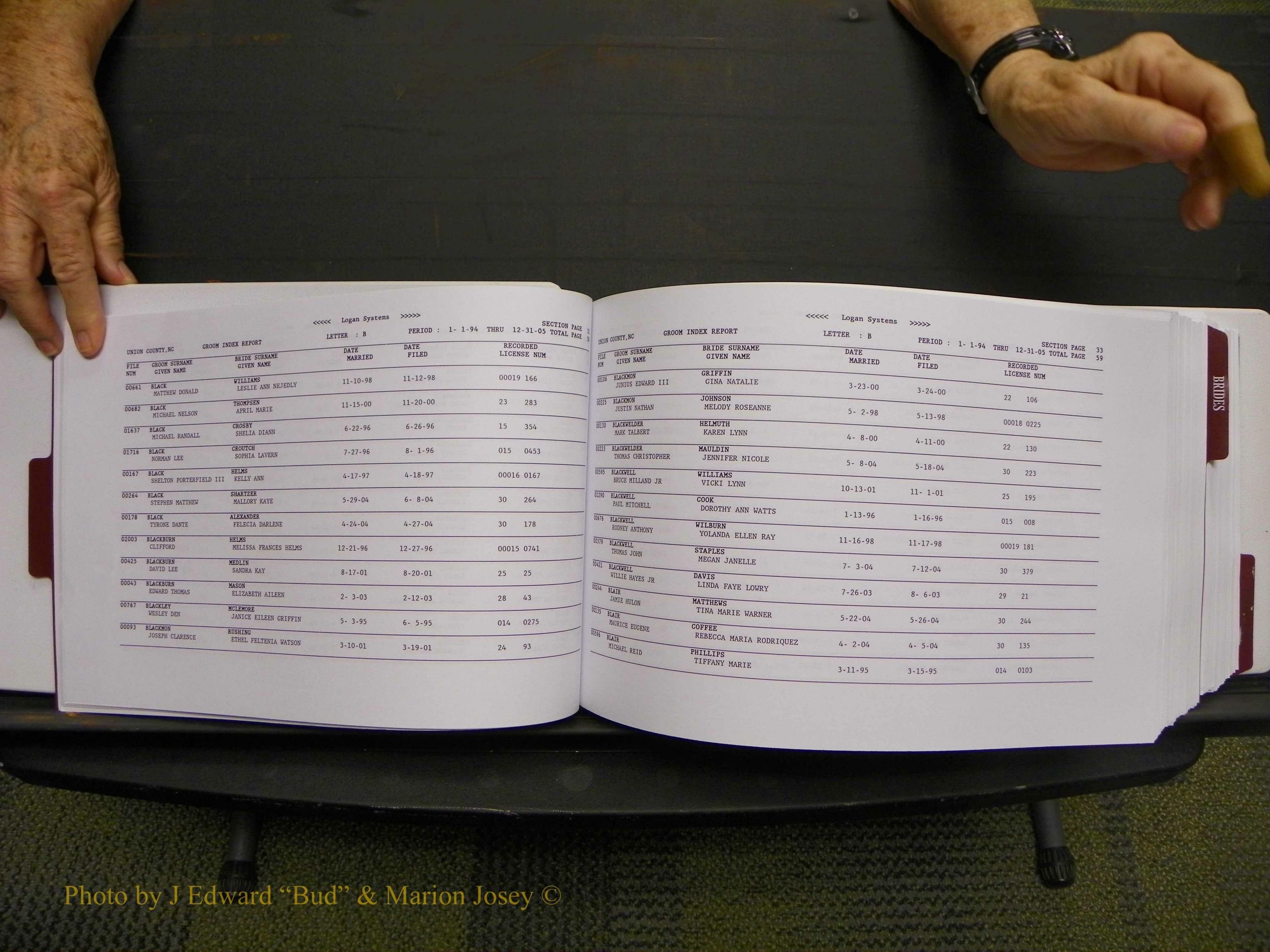 Union Co, NC Marriages Male & Female Index, 1993-2005 (33).JPG