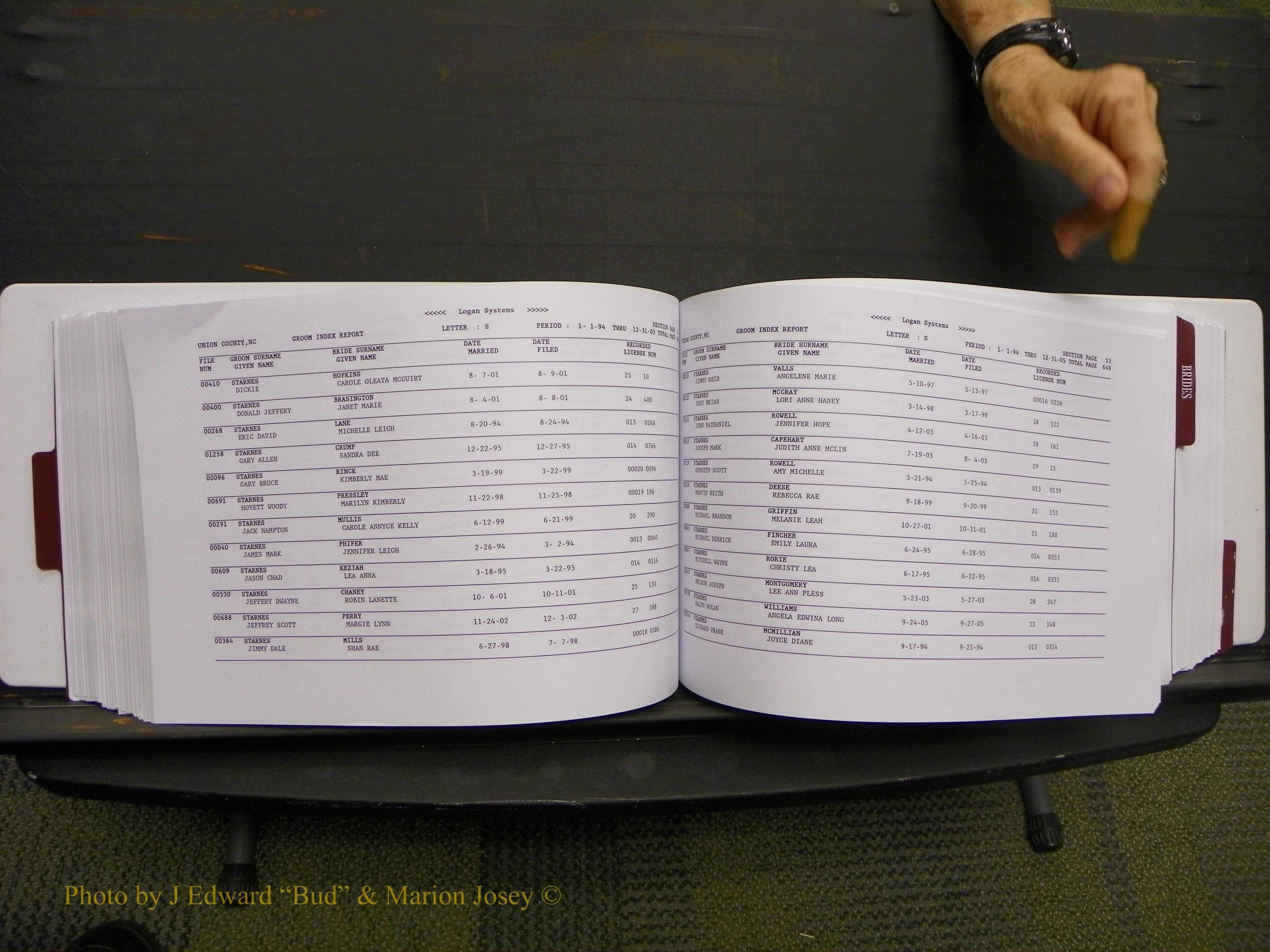 Union Co, NC Marriages Male & Female Index, 1993-2005 (330).JPG