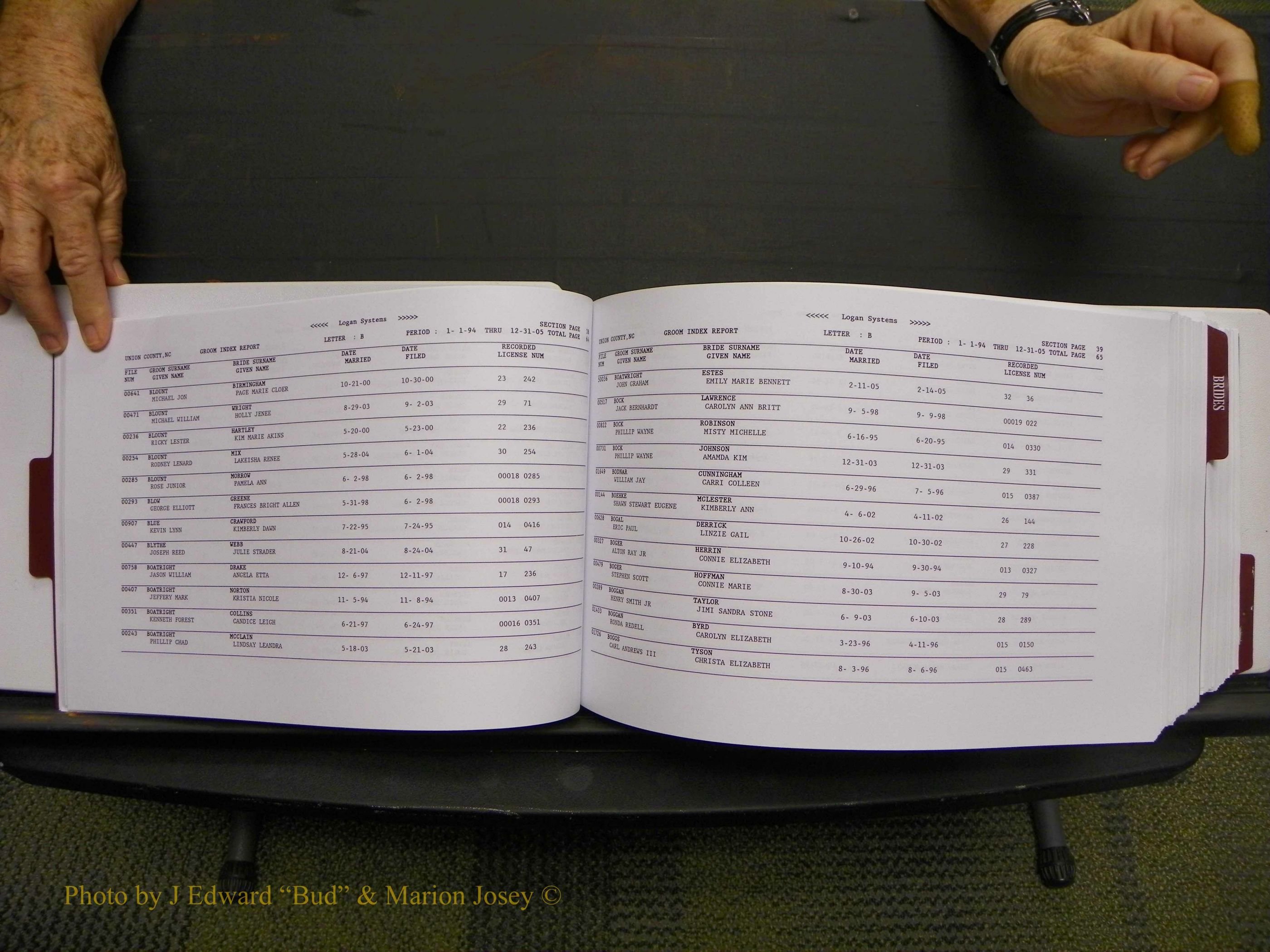 Union Co, NC Marriages Male & Female Index, 1993-2005 (34).JPG
