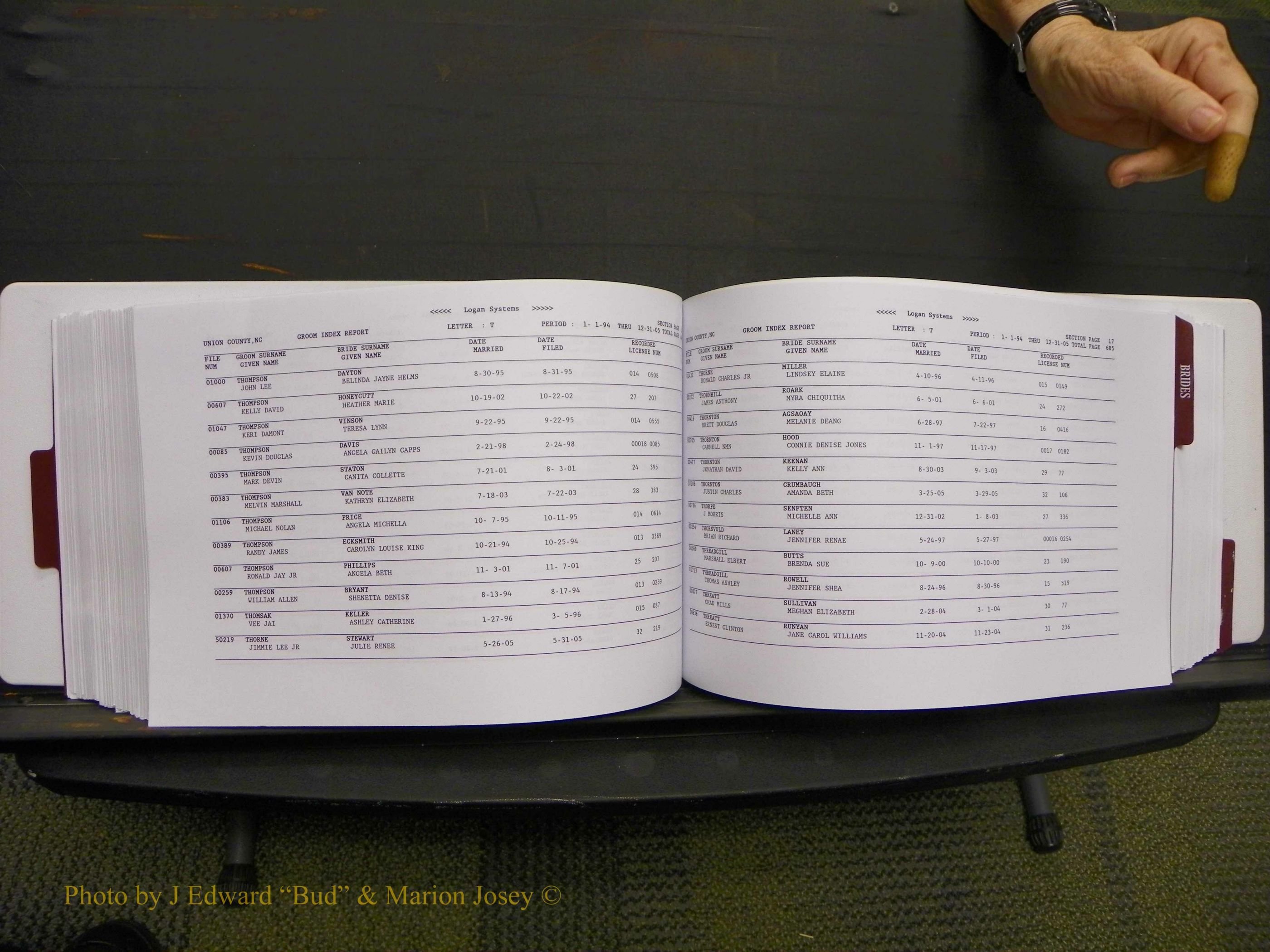 Union Co, NC Marriages Male & Female Index, 1993-2005 (347).JPG