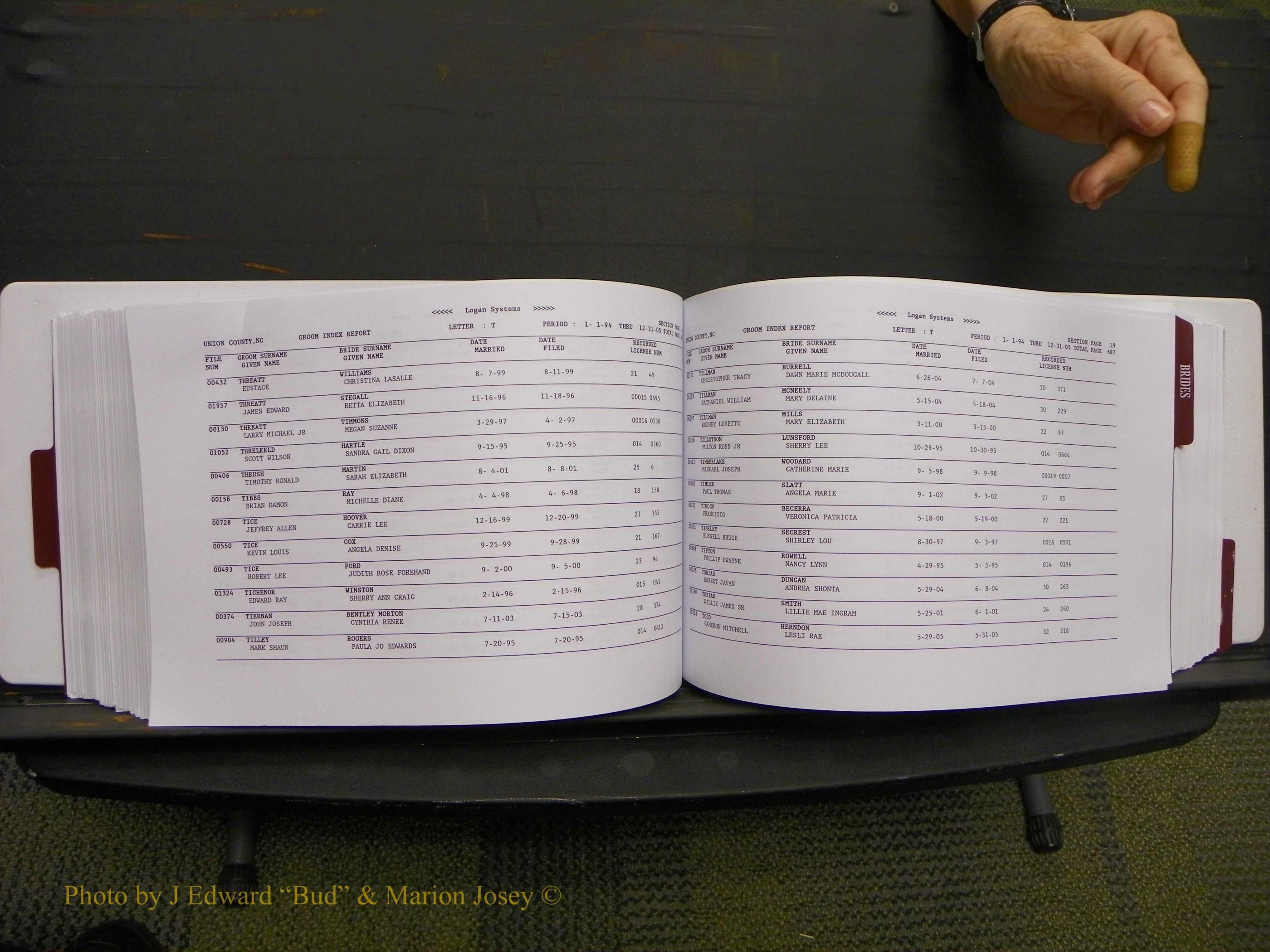 Union Co, NC Marriages Male & Female Index, 1993-2005 (349).JPG
