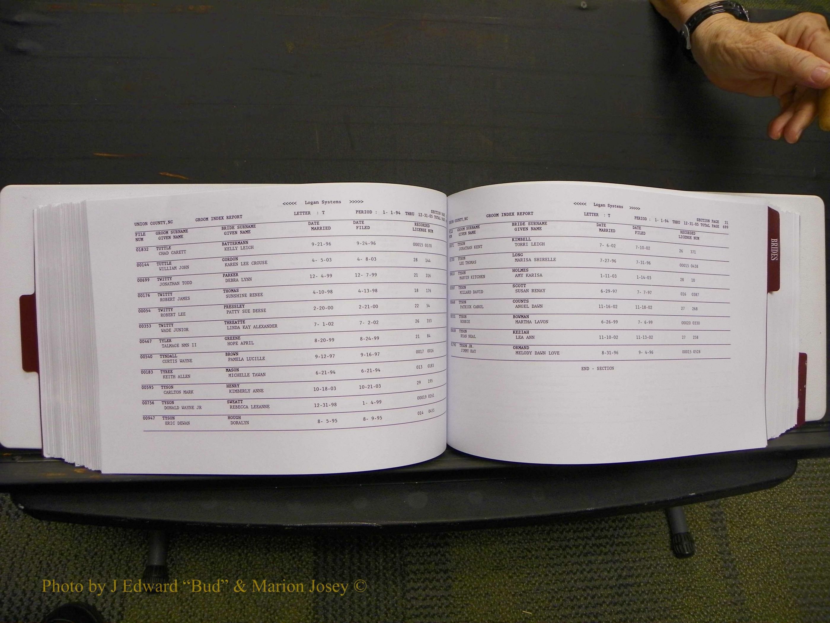 Union Co, NC Marriages Male & Female Index, 1993-2005 (356).JPG