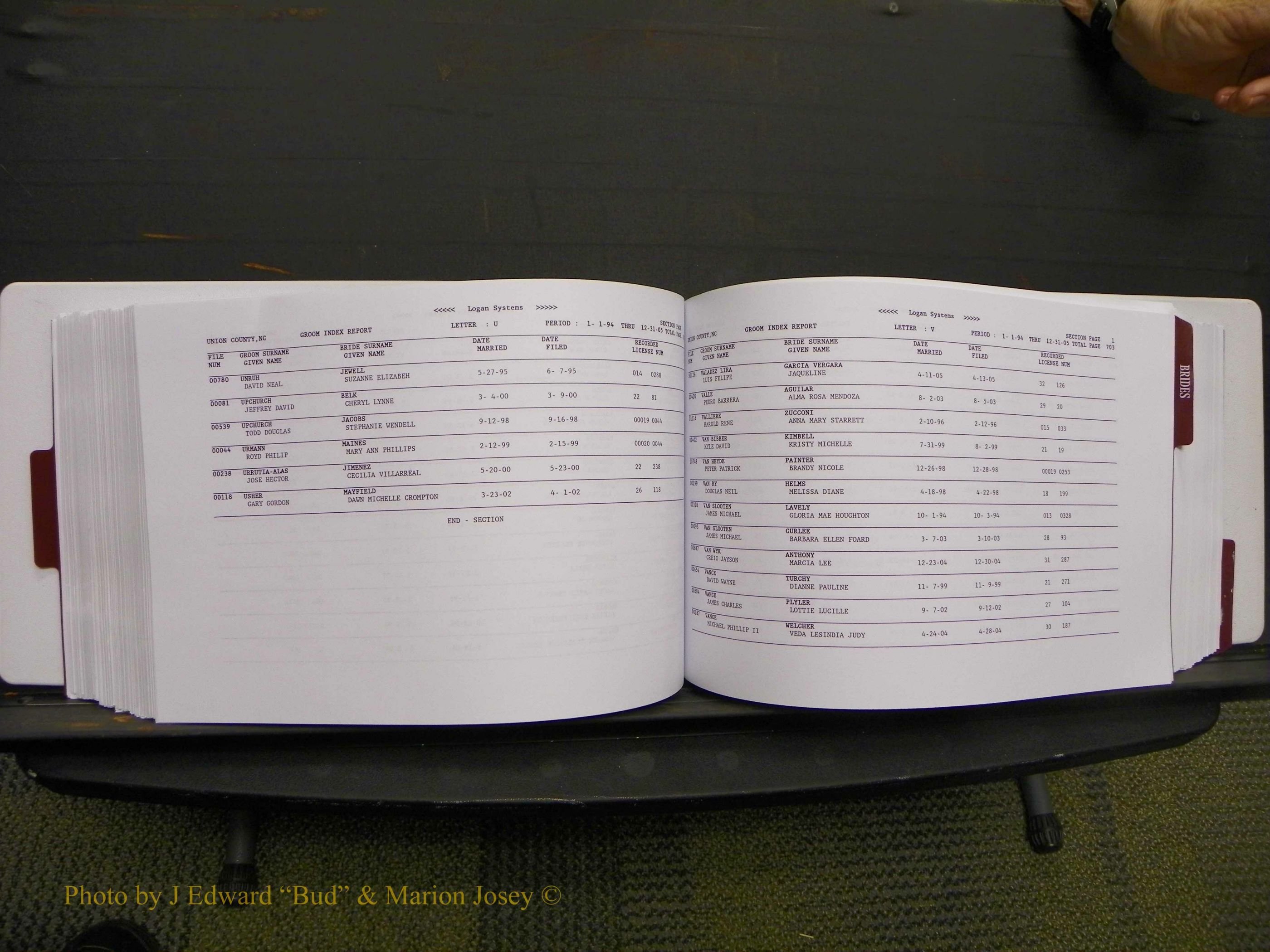 Union Co, NC Marriages Male & Female Index, 1993-2005 (357).JPG
