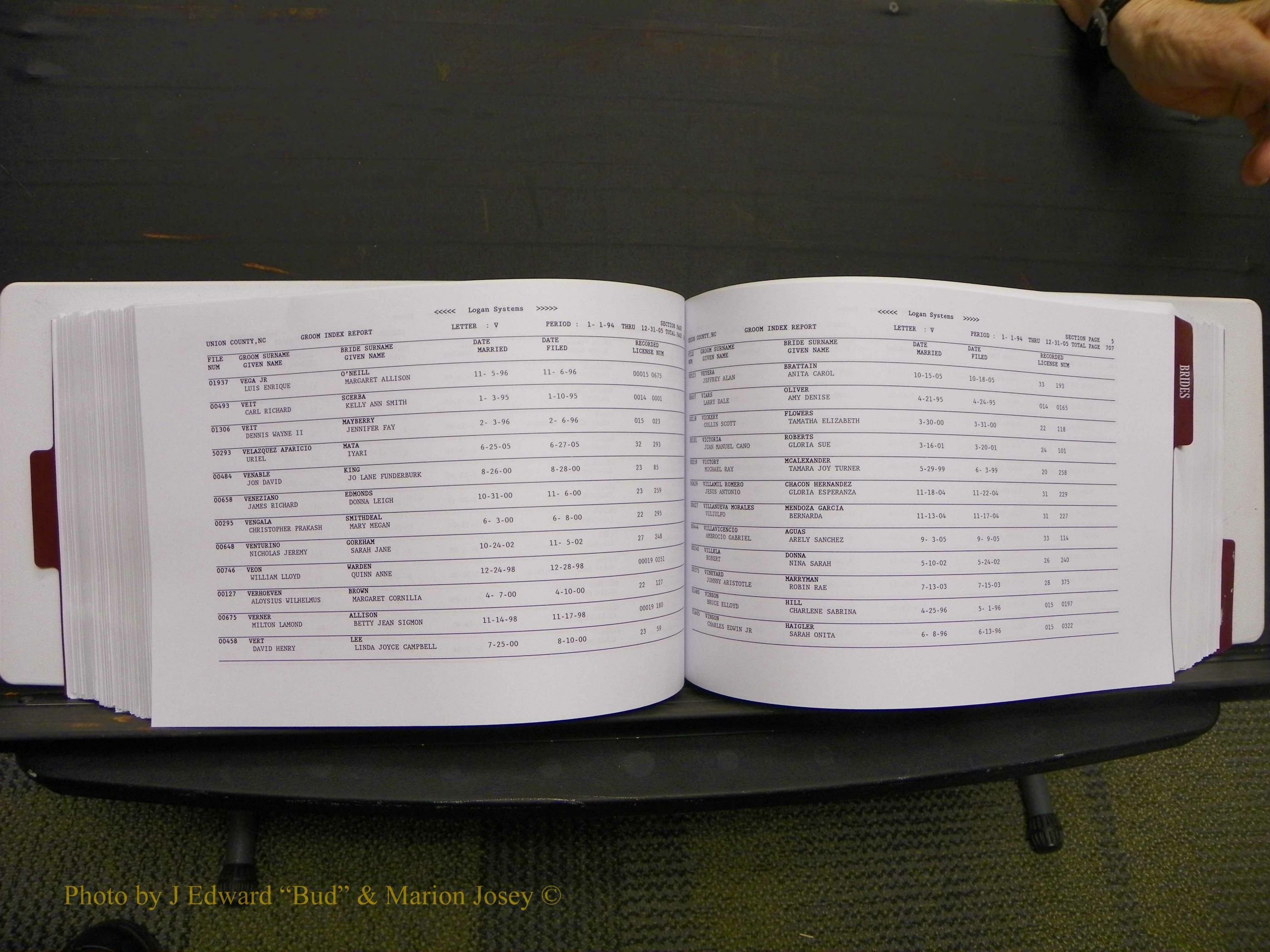 Union Co, NC Marriages Male & Female Index, 1993-2005 (359).JPG