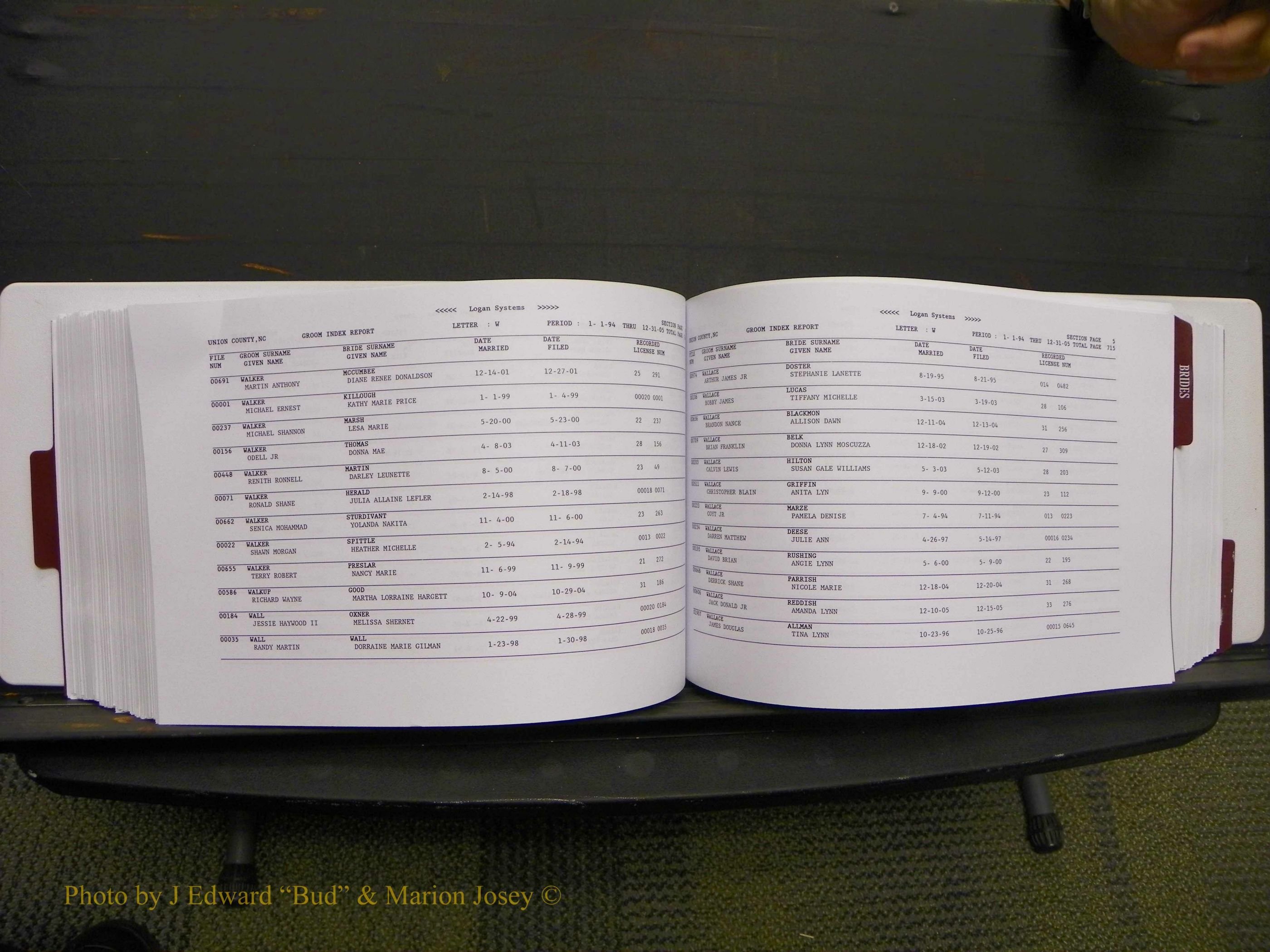 Union Co, NC Marriages Male & Female Index, 1993-2005 (363).JPG