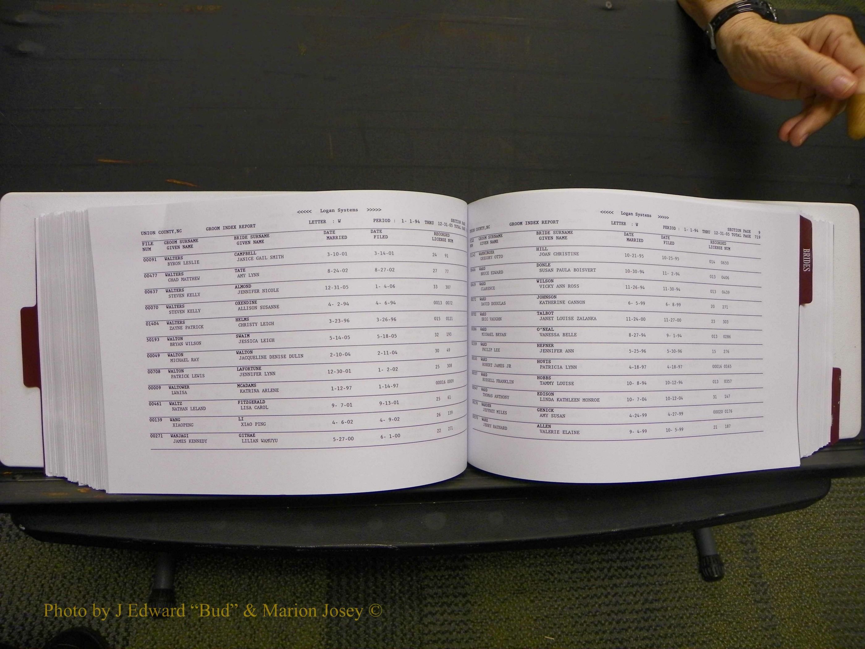 Union Co, NC Marriages Male & Female Index, 1993-2005 (365).JPG