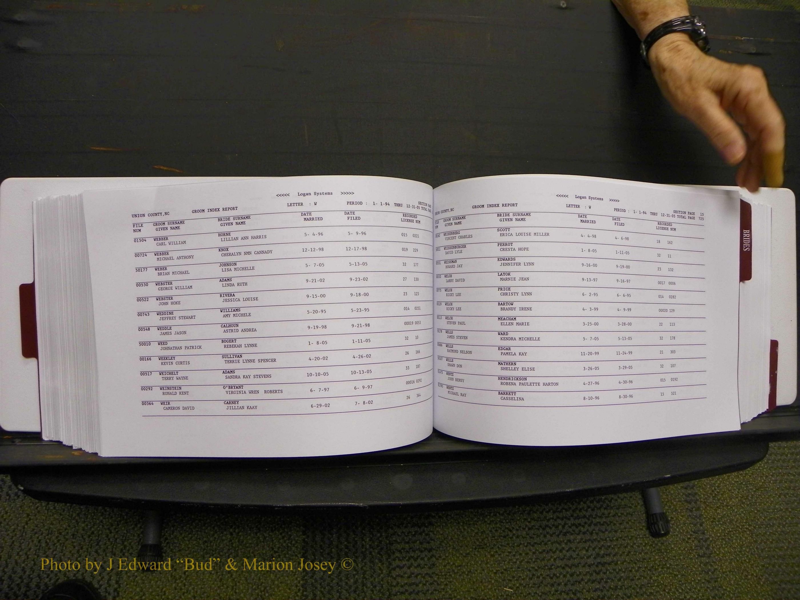 Union Co, NC Marriages Male & Female Index, 1993-2005 (367).JPG