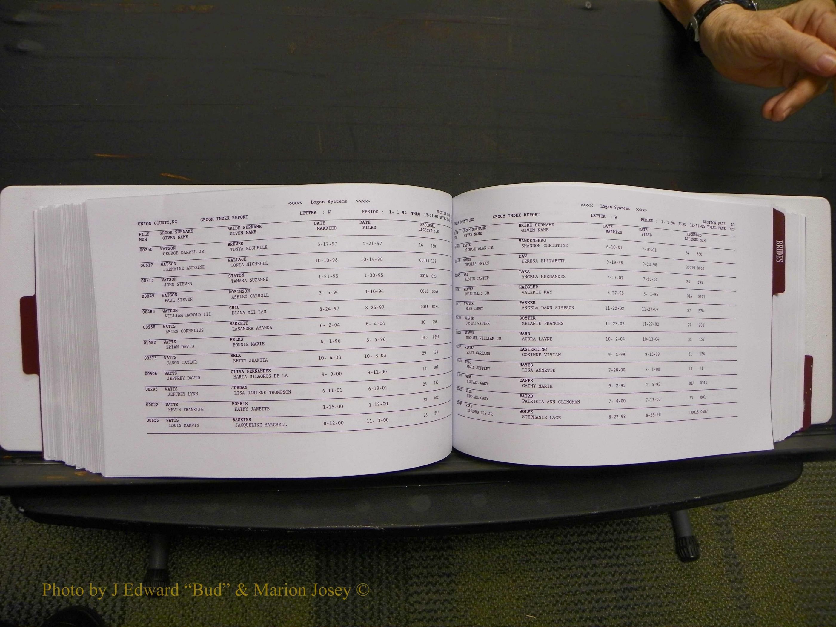 Union Co, NC Marriages Male & Female Index, 1993-2005 (368).JPG