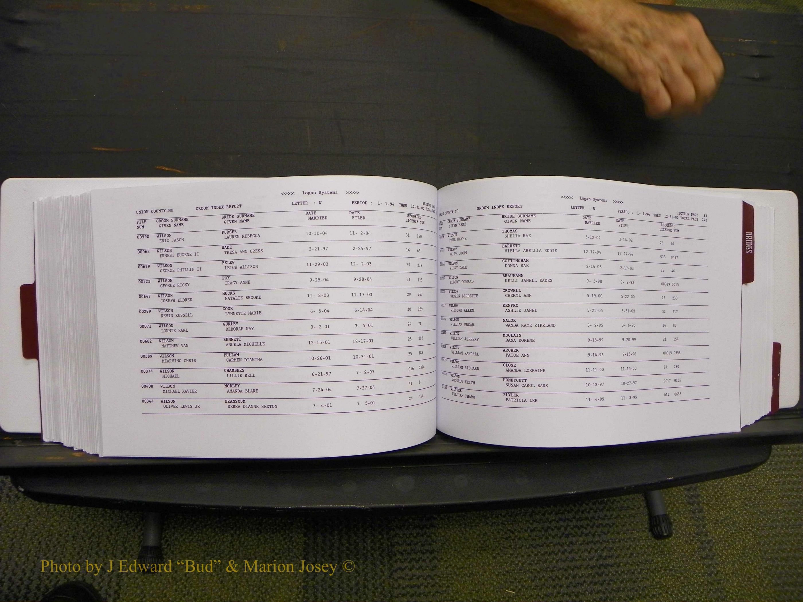 Union Co, NC Marriages Male & Female Index, 1993-2005 (377).JPG