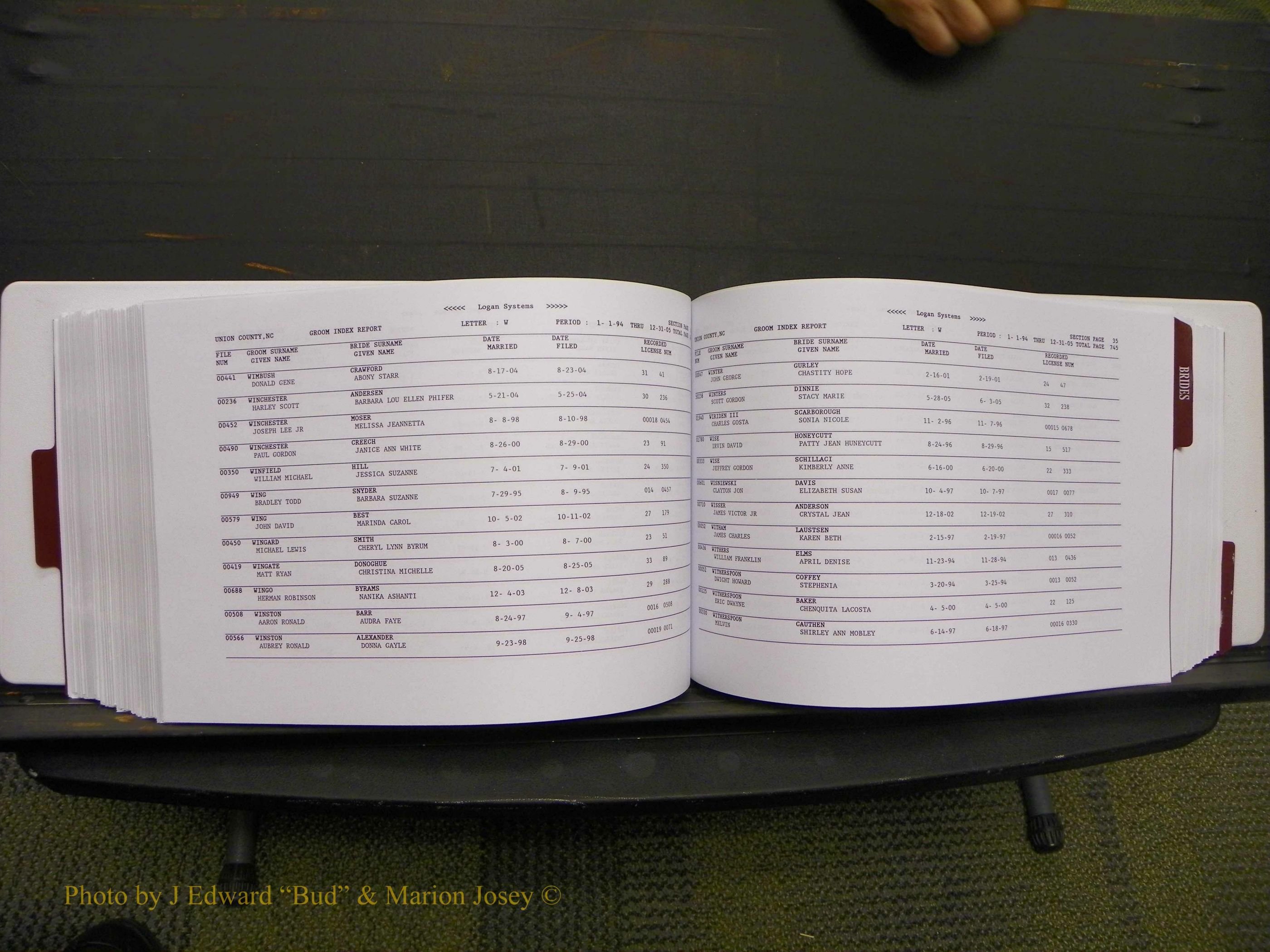 Union Co, NC Marriages Male & Female Index, 1993-2005 (378).JPG