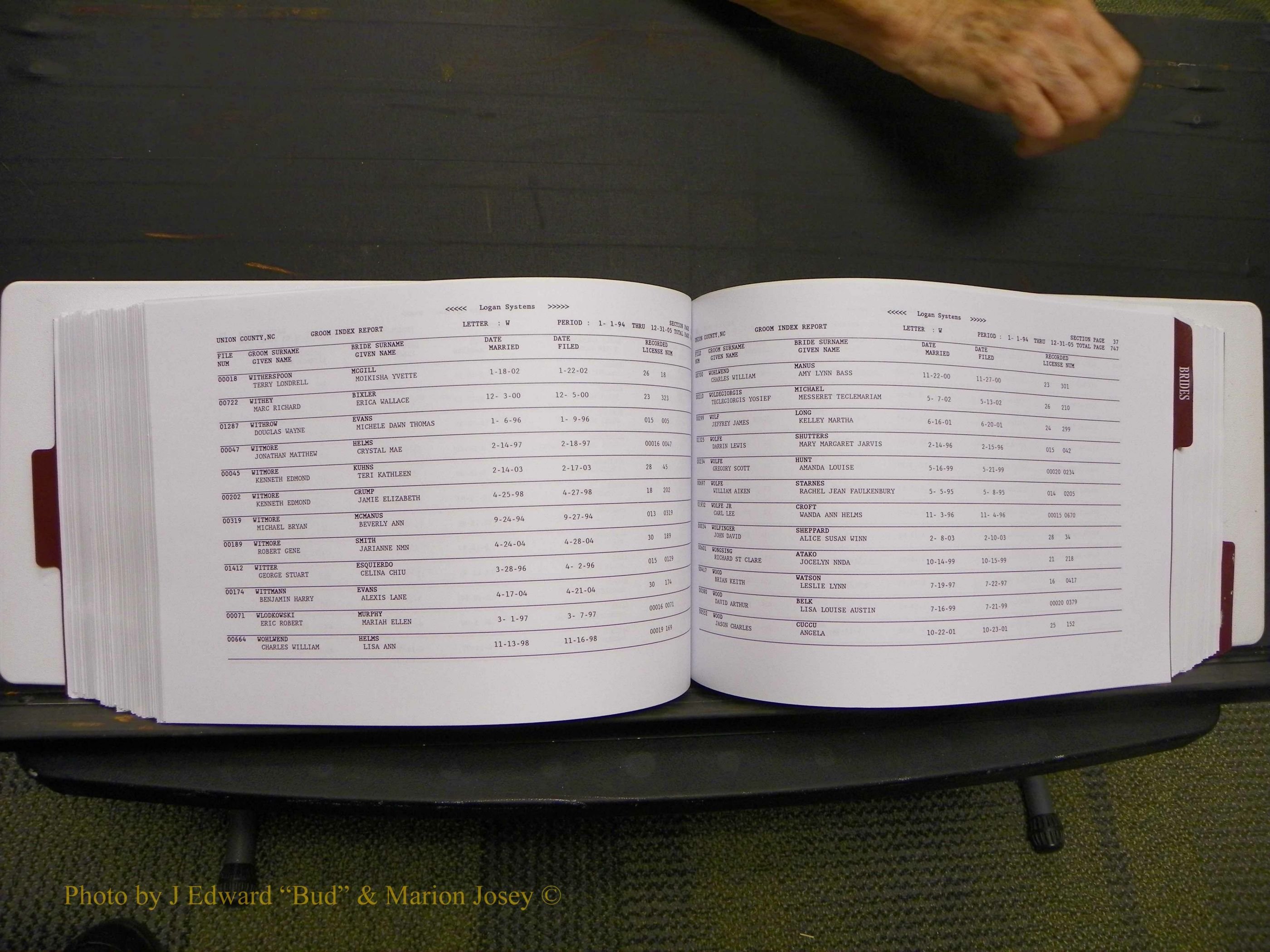 Union Co, NC Marriages Male & Female Index, 1993-2005 (379).JPG