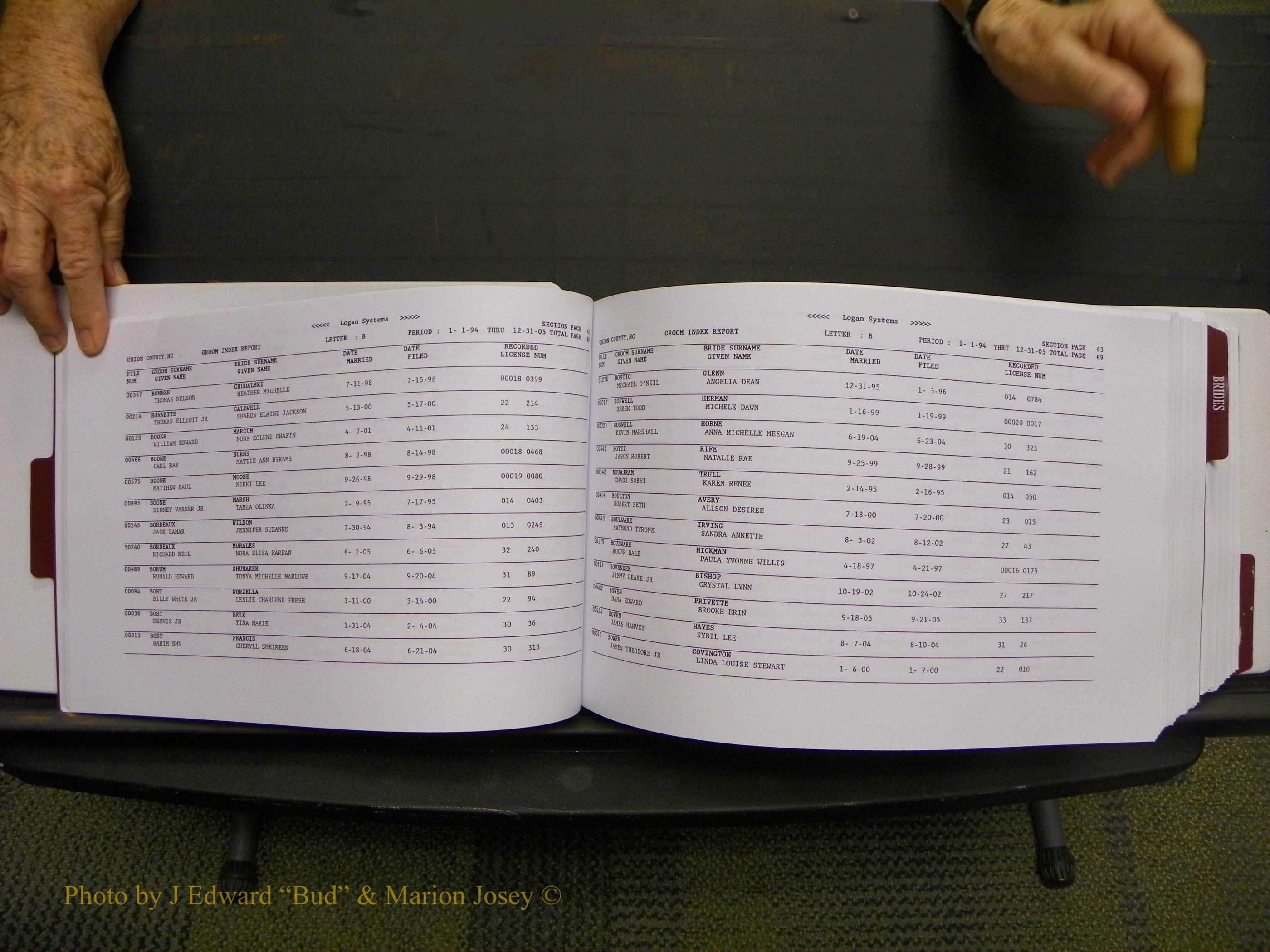 Union Co, NC Marriages Male & Female Index, 1993-2005 (38).JPG