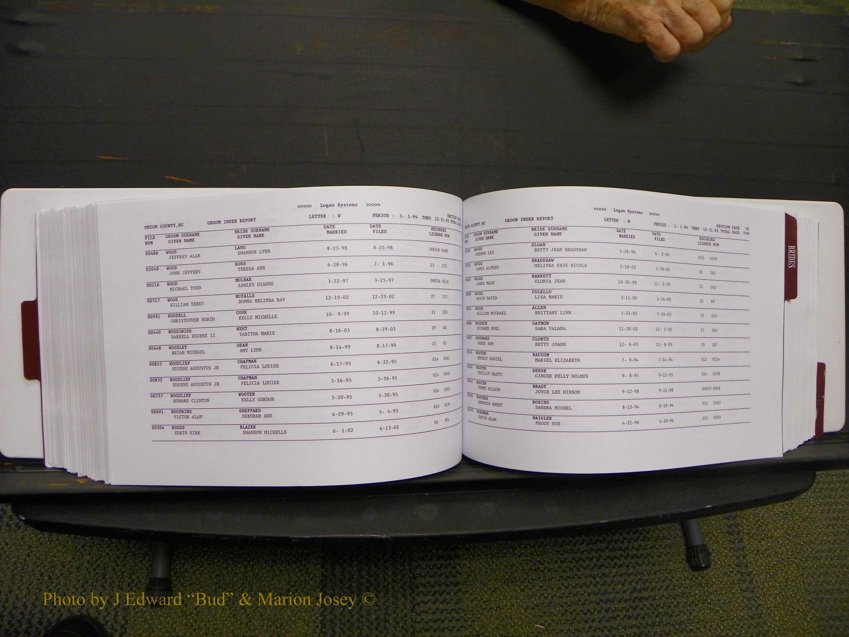 Union Co, NC Marriages Male & Female Index, 1993-2005 (380).JPG