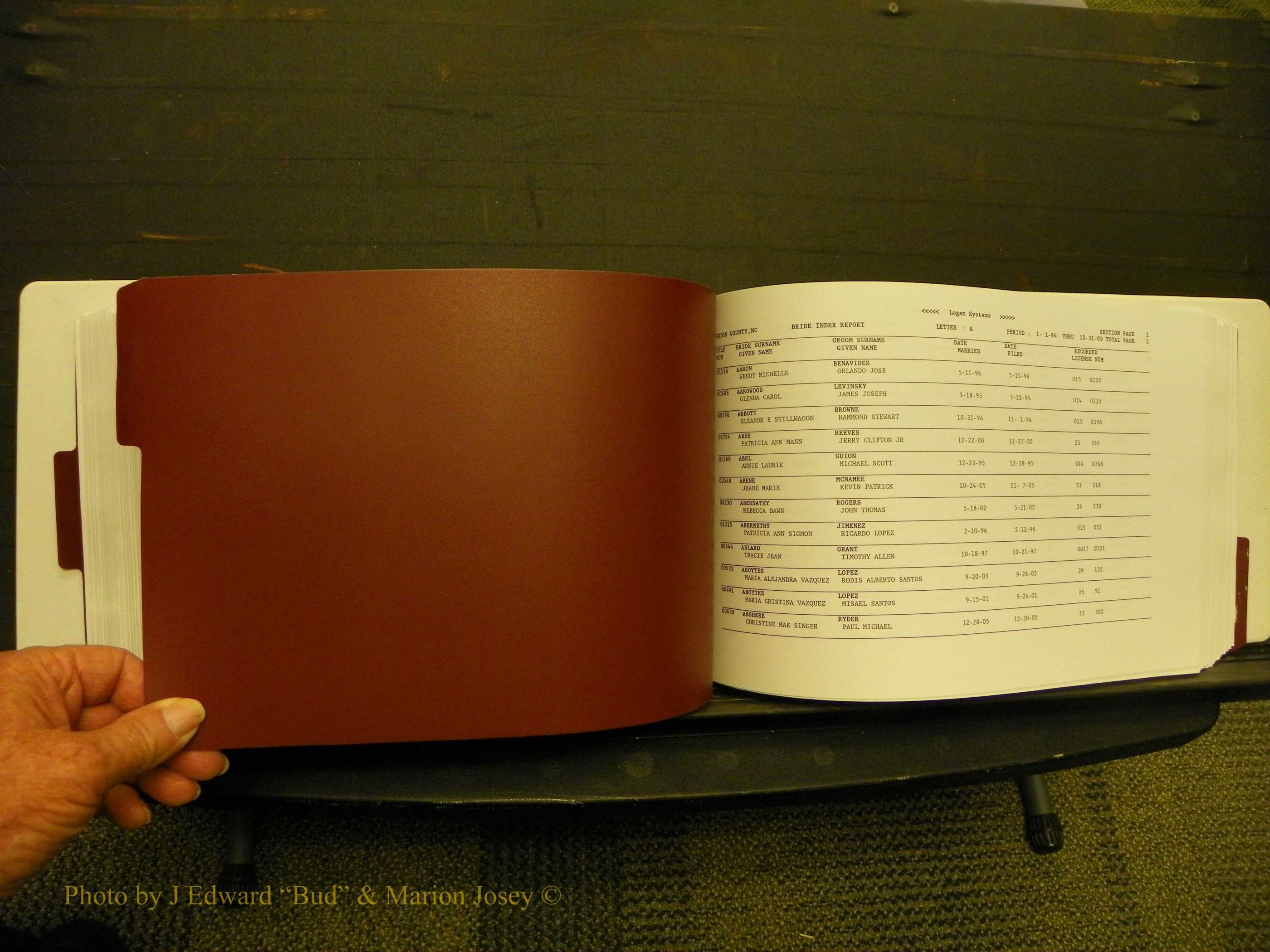 Union Co, NC Marriages Male & Female Index, 1993-2005 (388).JPG