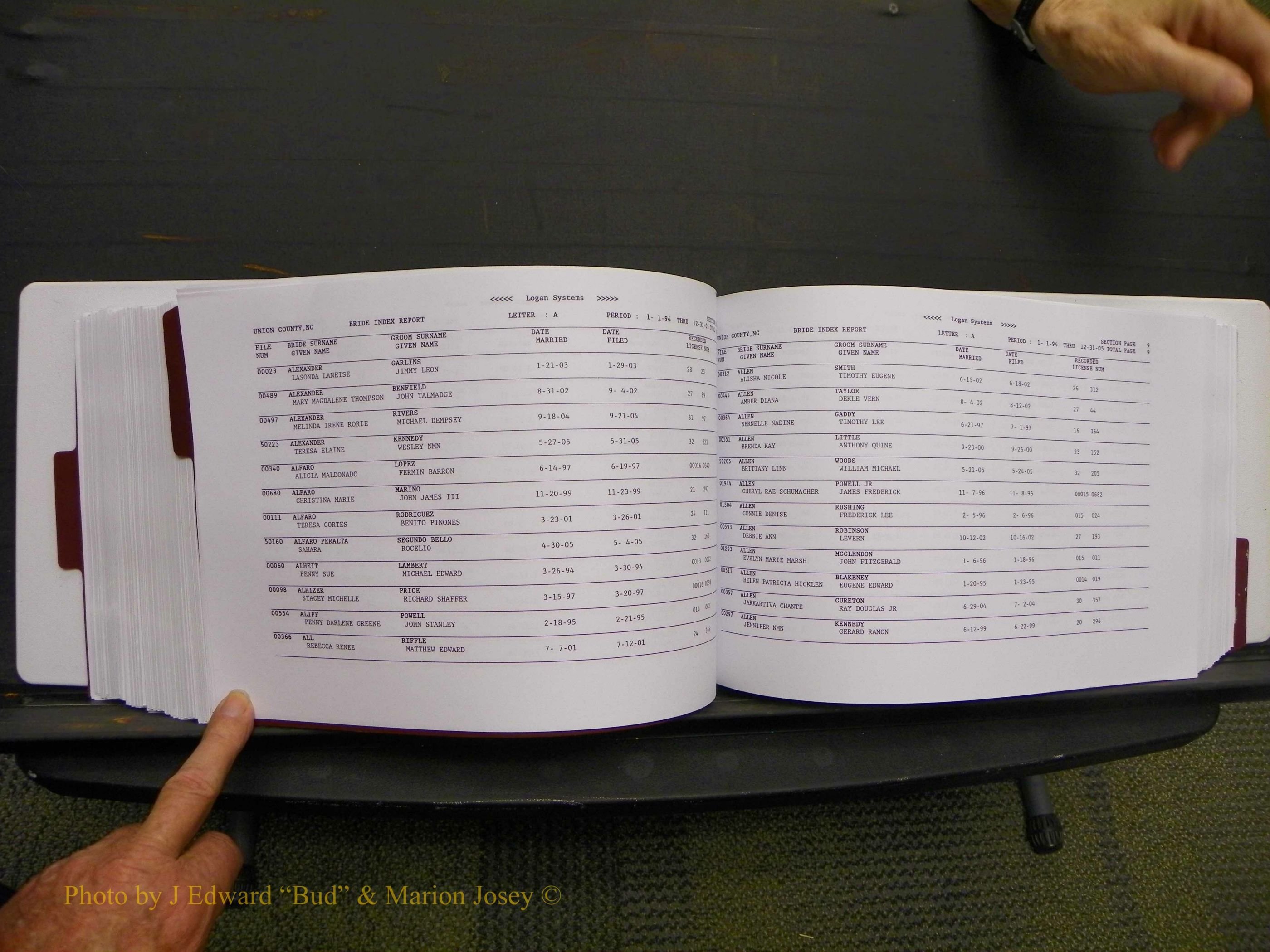 Union Co, NC Marriages Male & Female Index, 1993-2005 (393).JPG