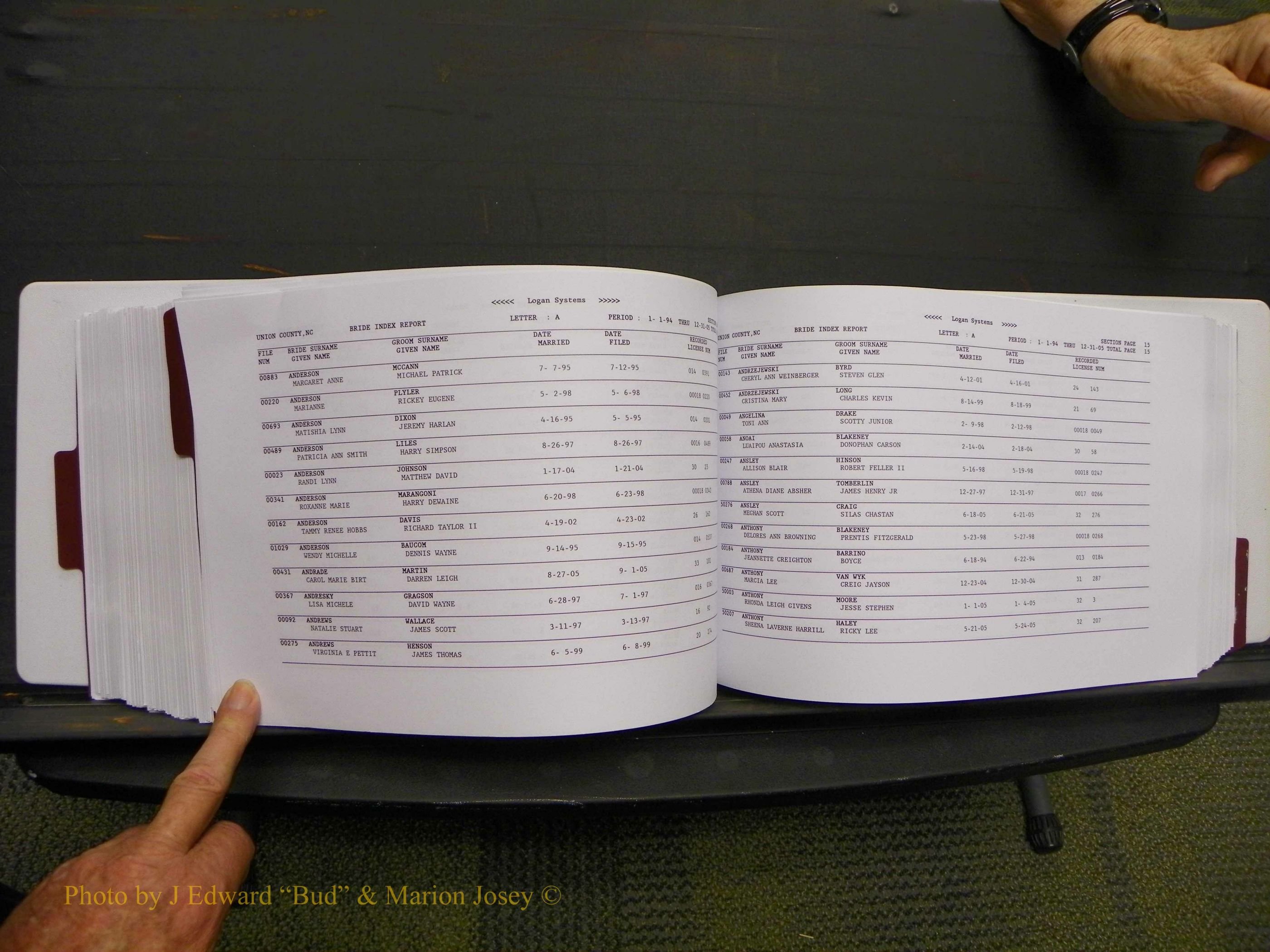 Union Co, NC Marriages Male & Female Index, 1993-2005 (394).JPG