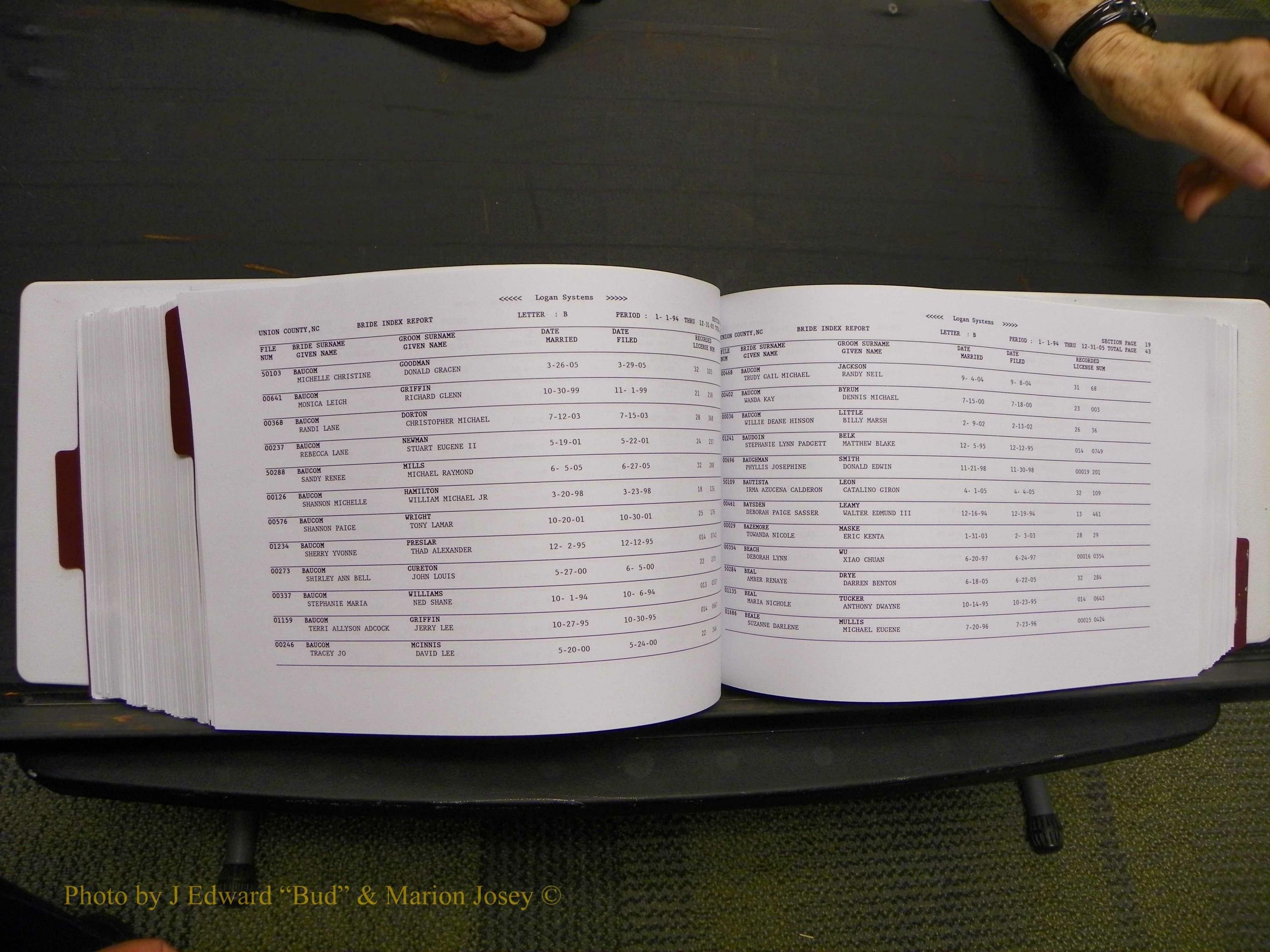 Union Co, NC Marriages Male & Female Index, 1993-2005 (409).JPG
