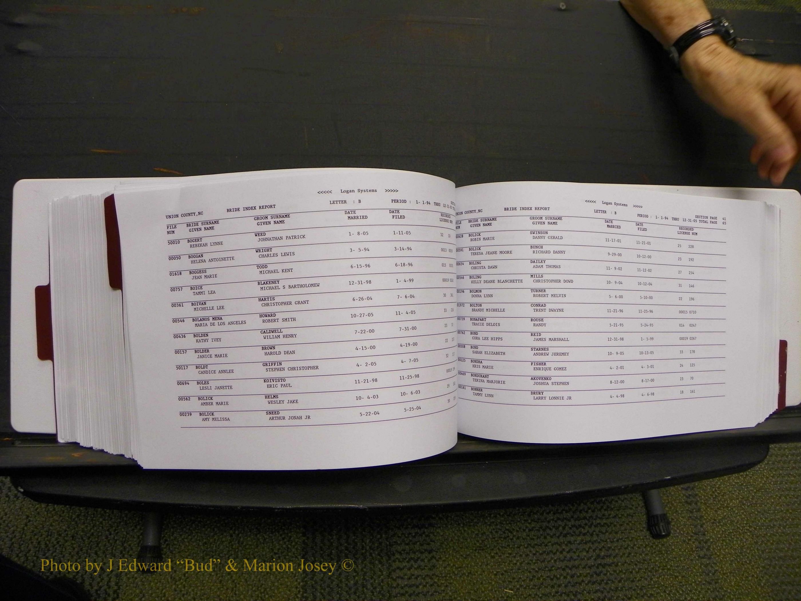 Union Co, NC Marriages Male & Female Index, 1993-2005 (420).JPG