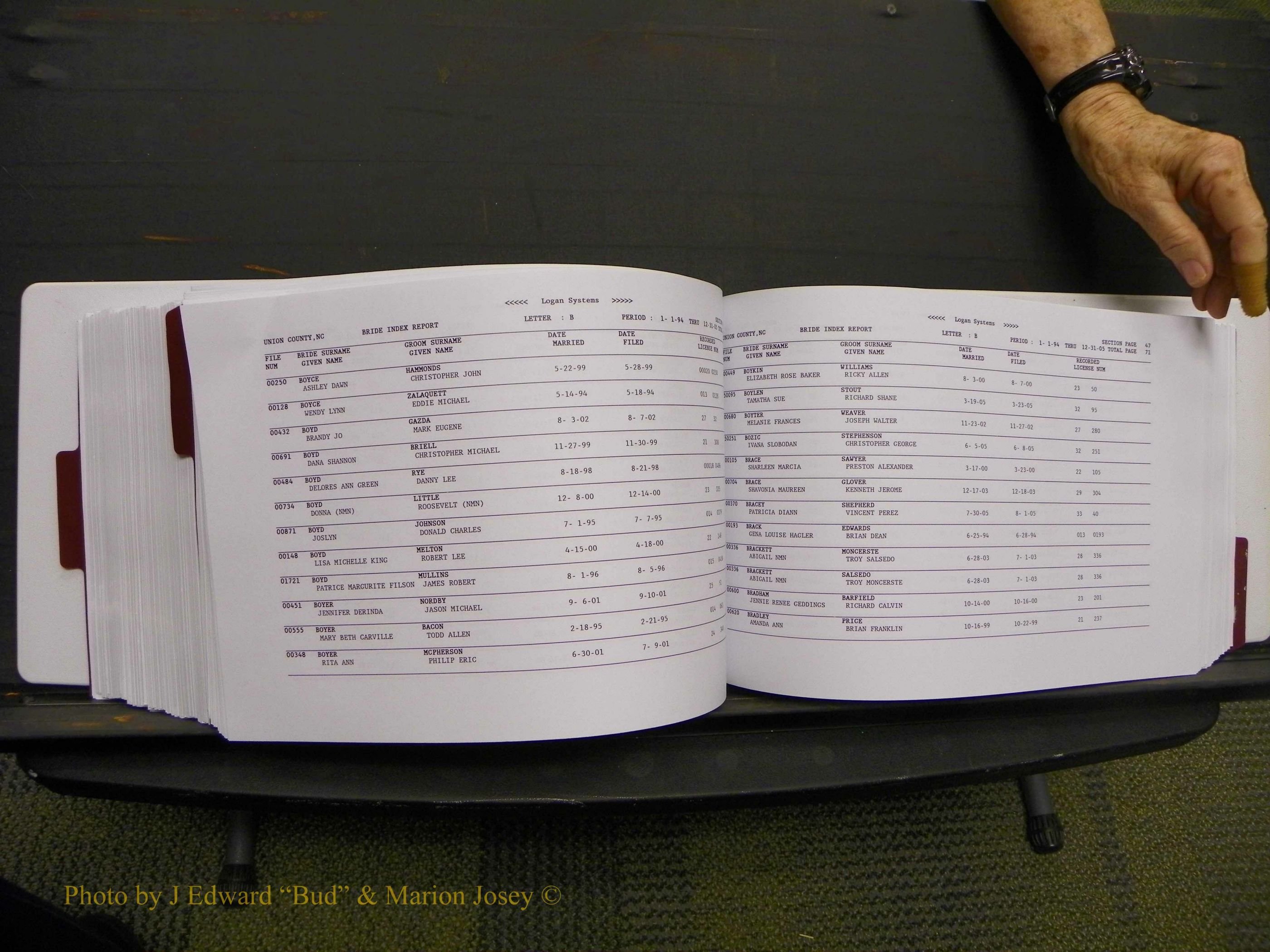 Union Co, NC Marriages Male & Female Index, 1993-2005 (423).JPG