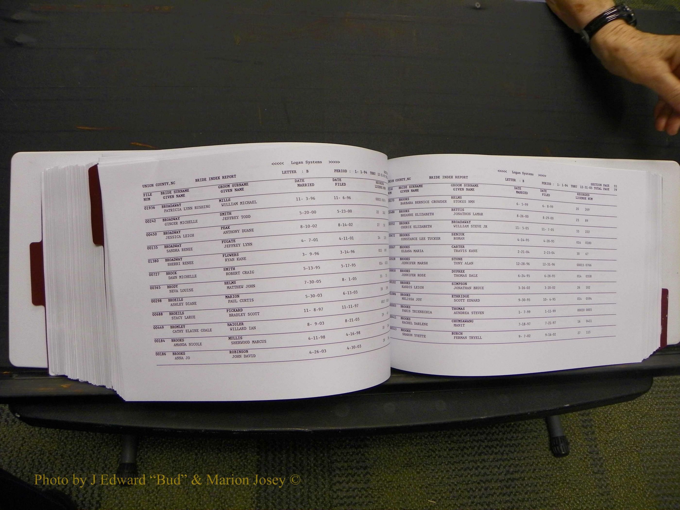 Union Co, NC Marriages Male & Female Index, 1993-2005 (428).JPG