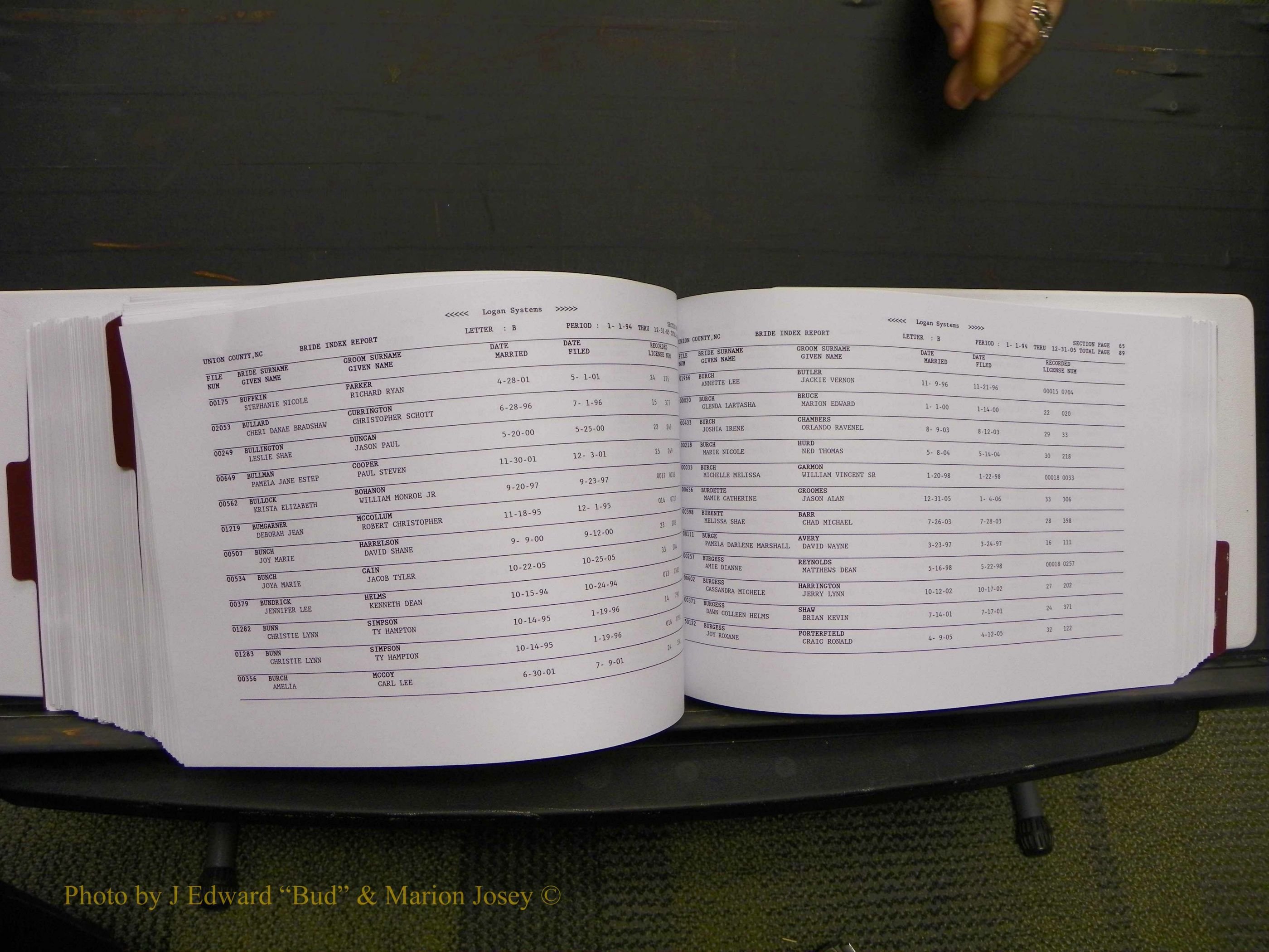 Union Co, NC Marriages Male & Female Index, 1993-2005 (432).JPG