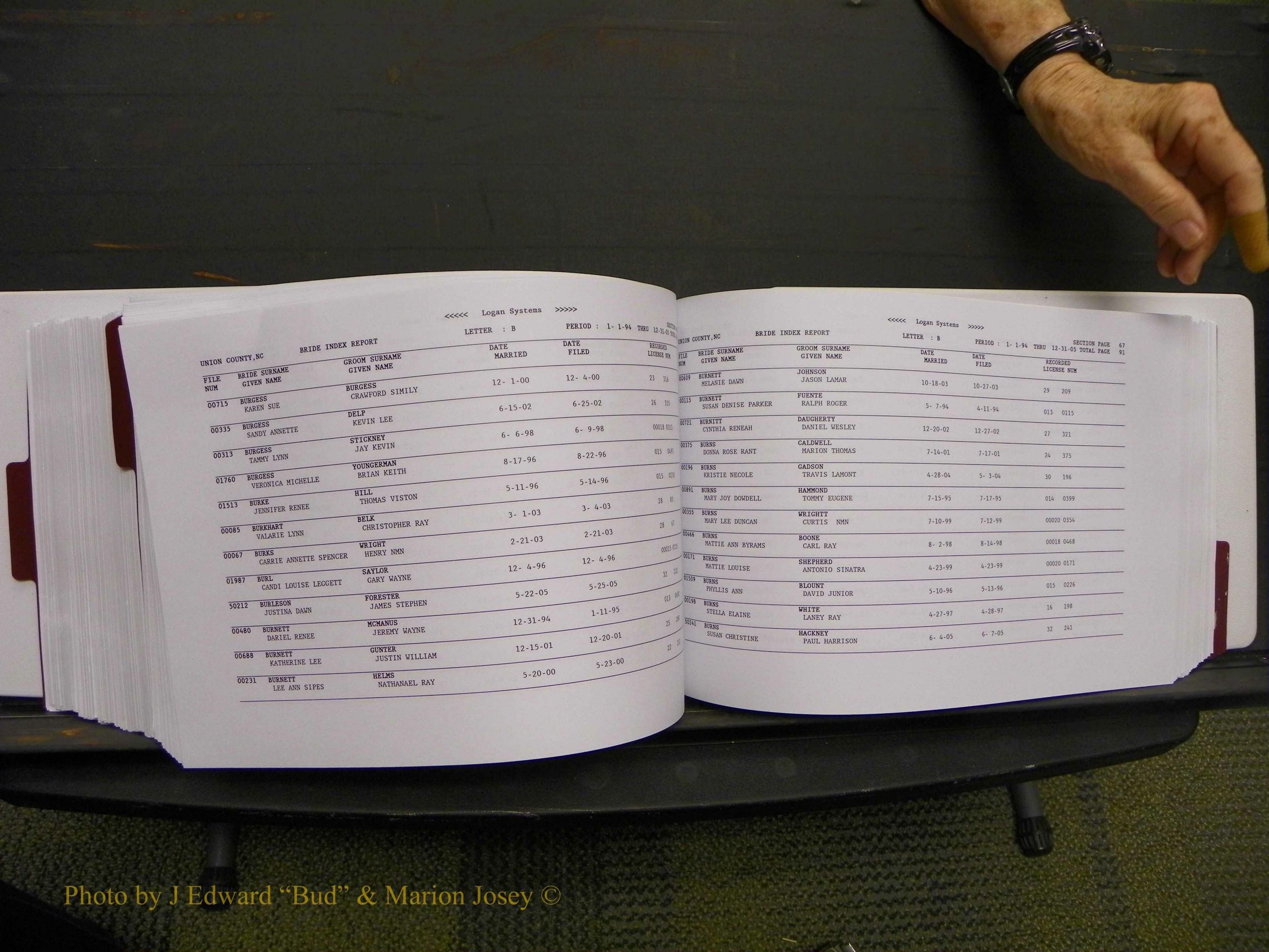 Union Co, NC Marriages Male & Female Index, 1993-2005 (433).JPG