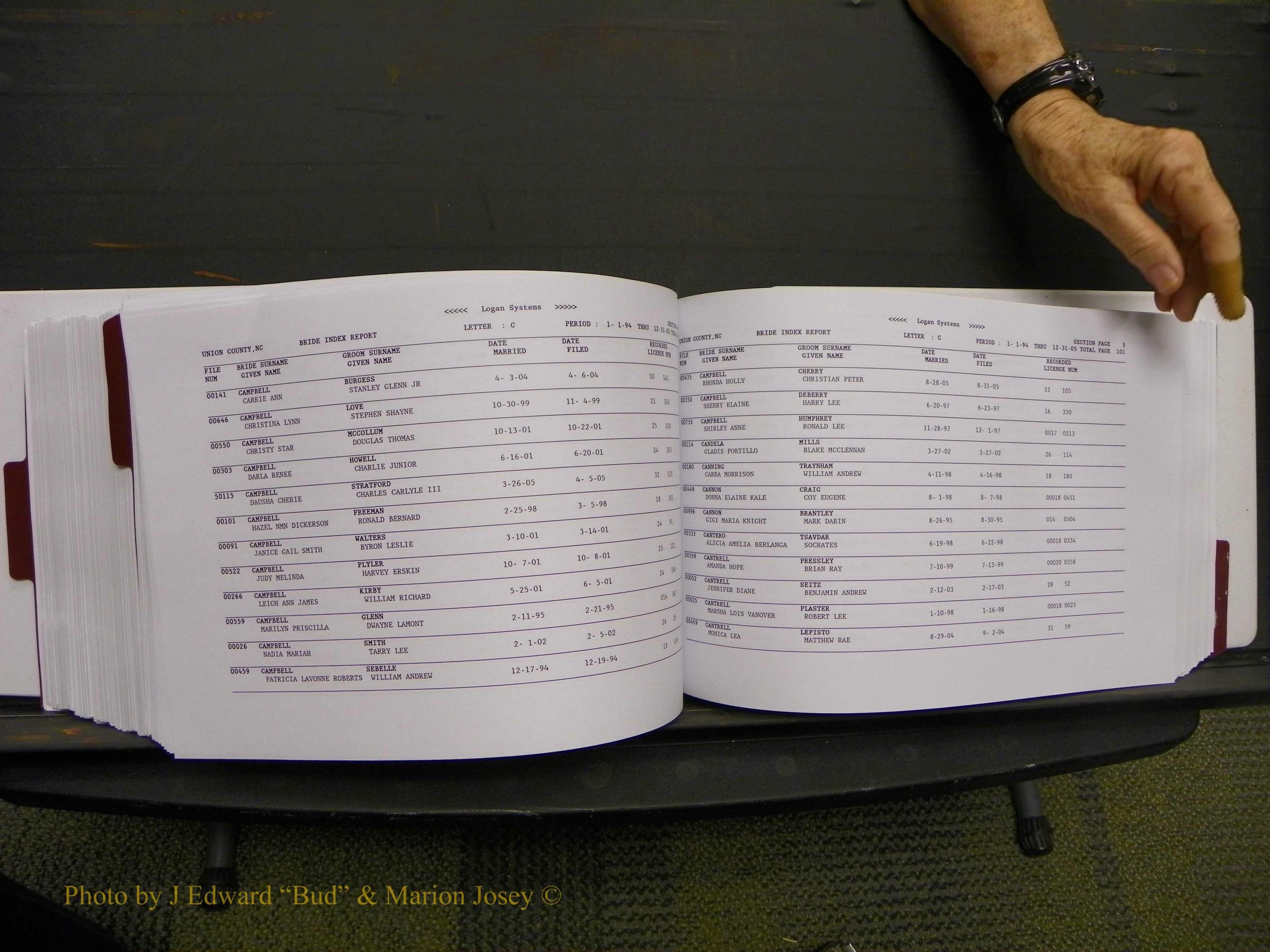 Union Co, NC Marriages Male & Female Index, 1993-2005 (438).JPG