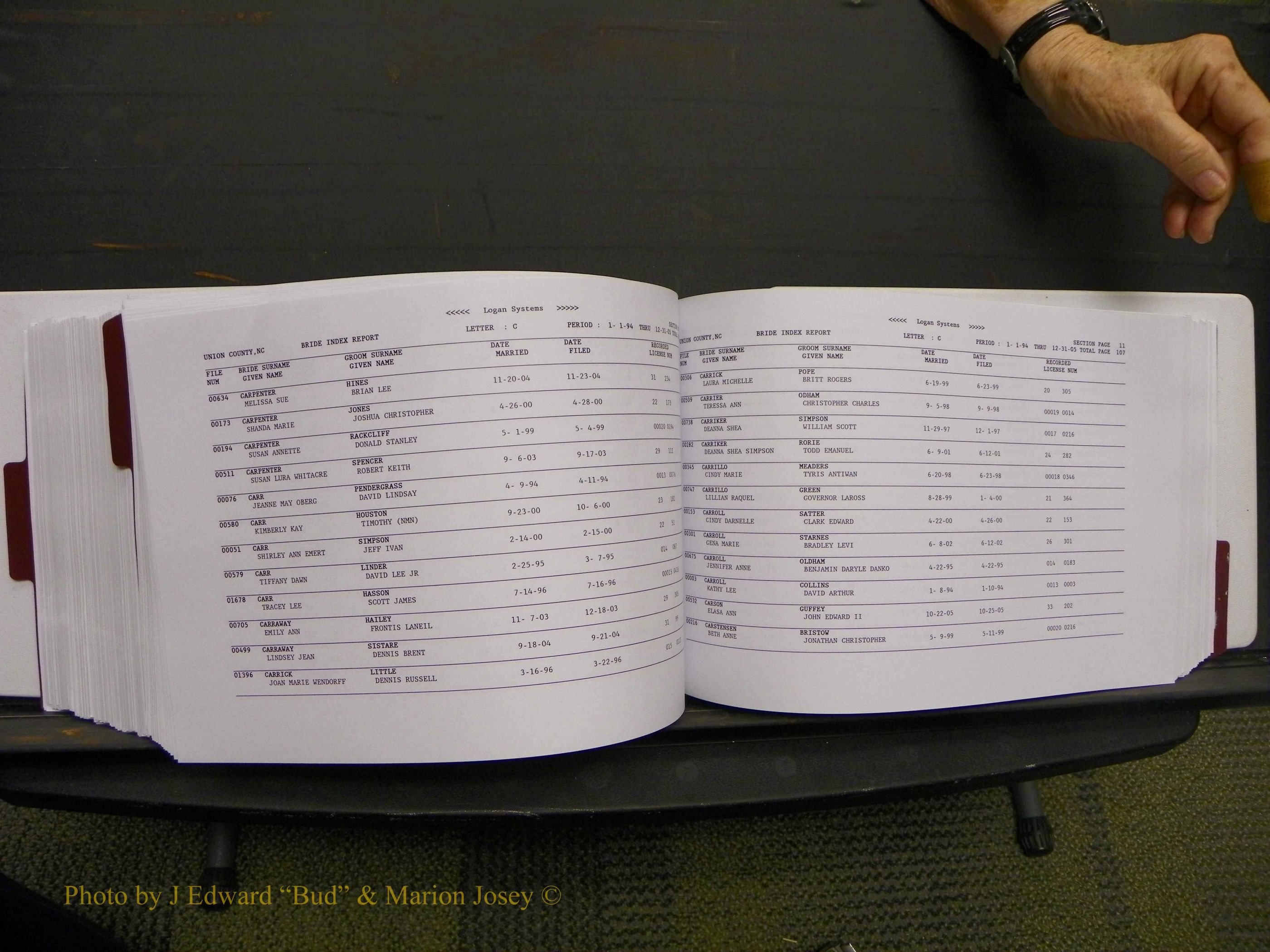 Union Co, NC Marriages Male & Female Index, 1993-2005 (440).JPG