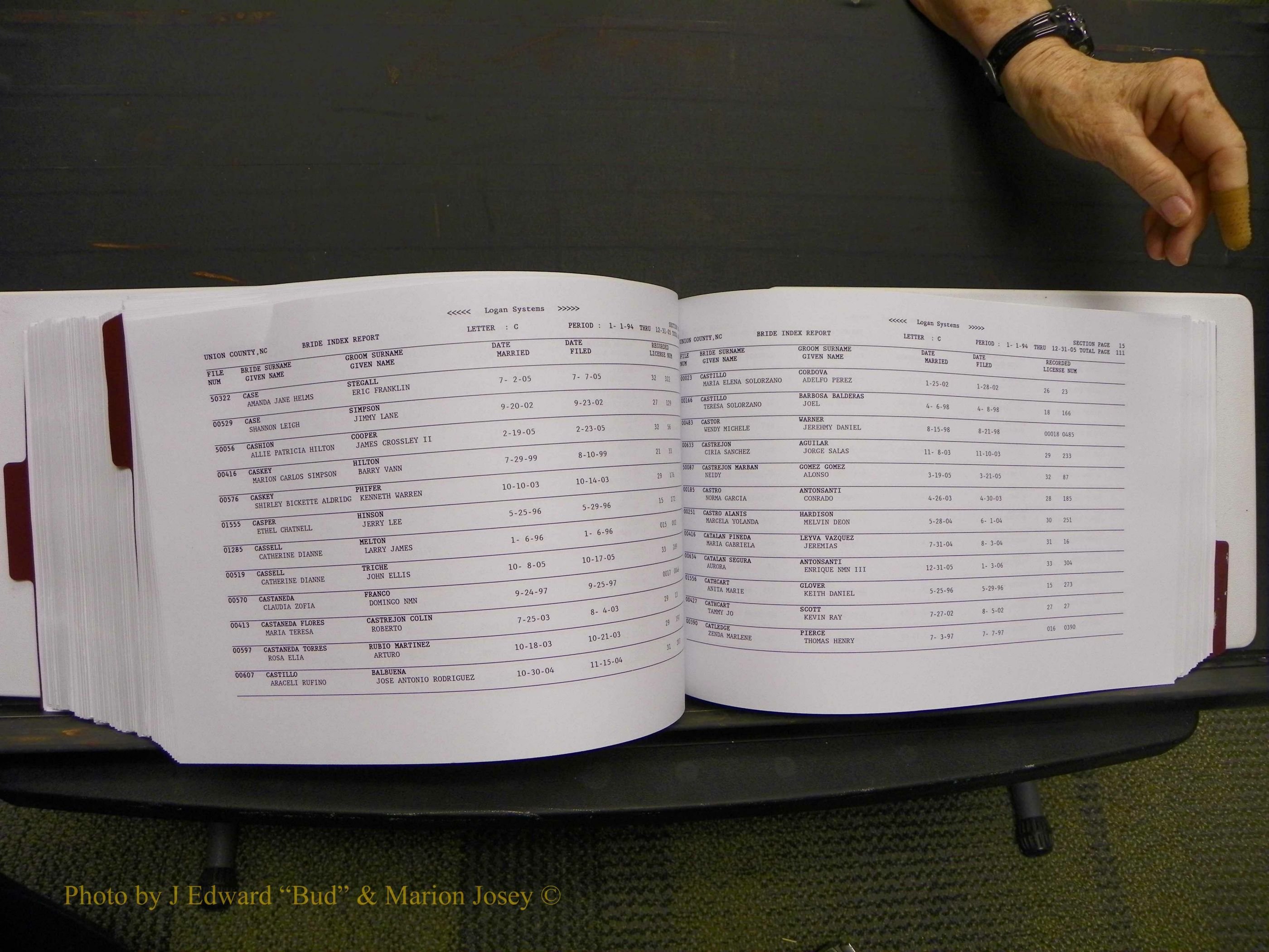 Union Co, NC Marriages Male & Female Index, 1993-2005 (443).JPG