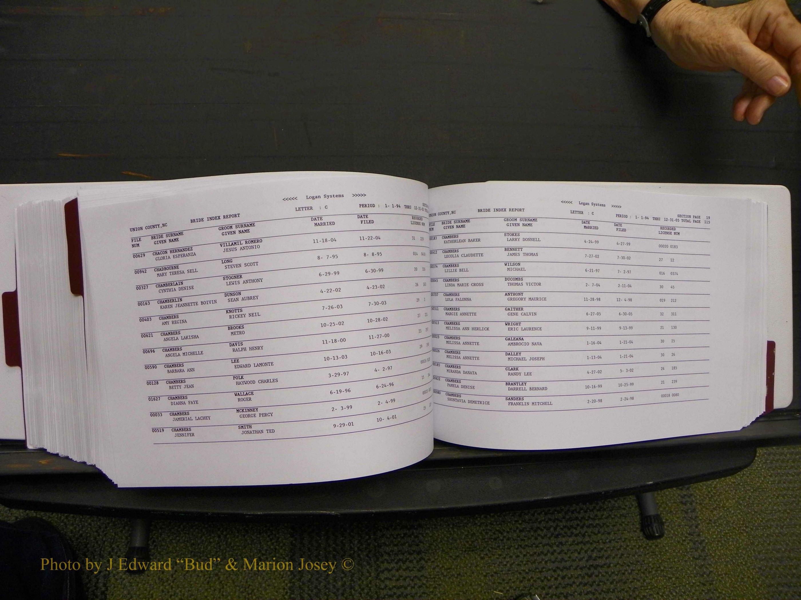 Union Co, NC Marriages Male & Female Index, 1993-2005 (446).JPG