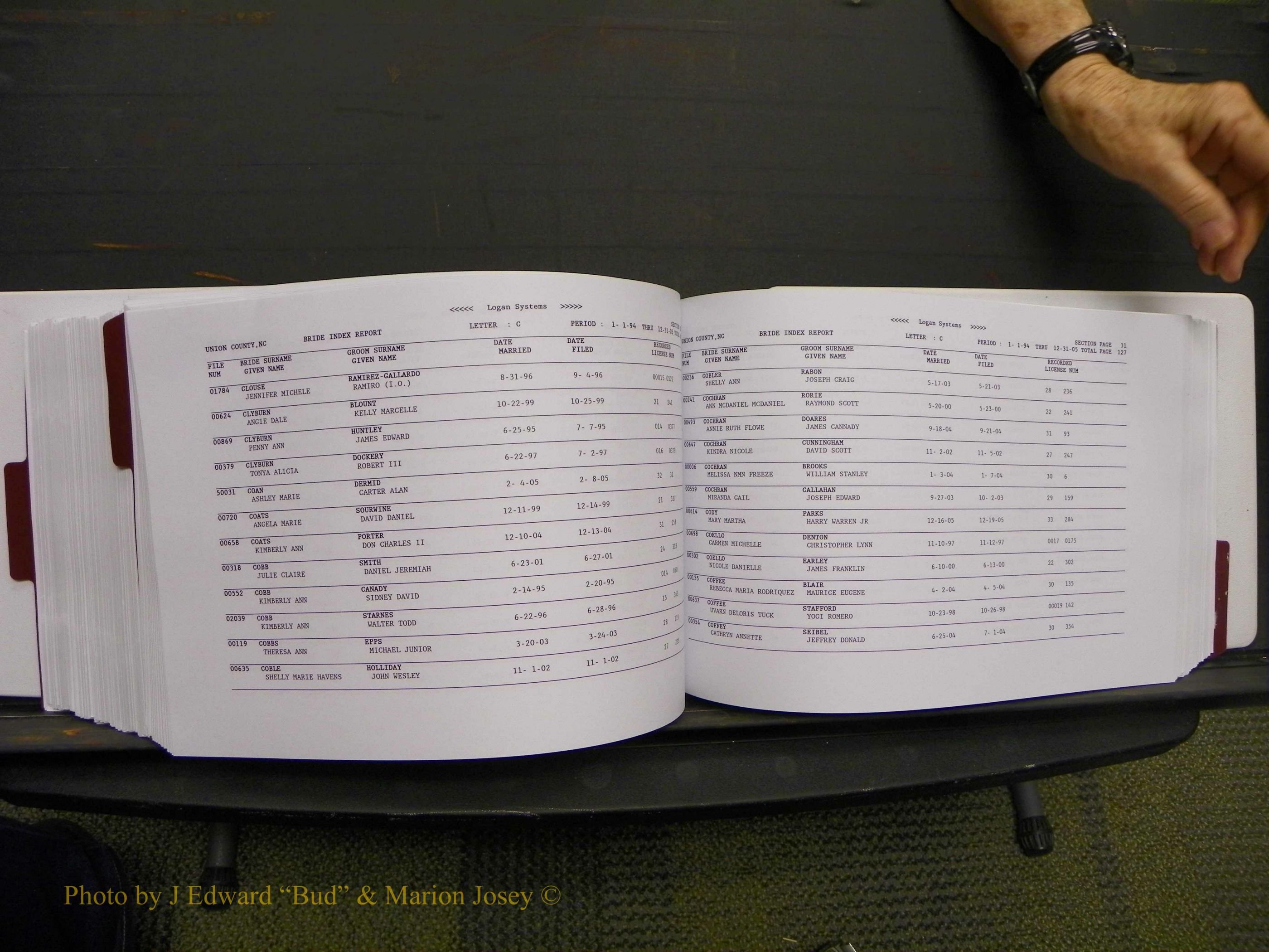 Union Co, NC Marriages Male & Female Index, 1993-2005 (451).JPG