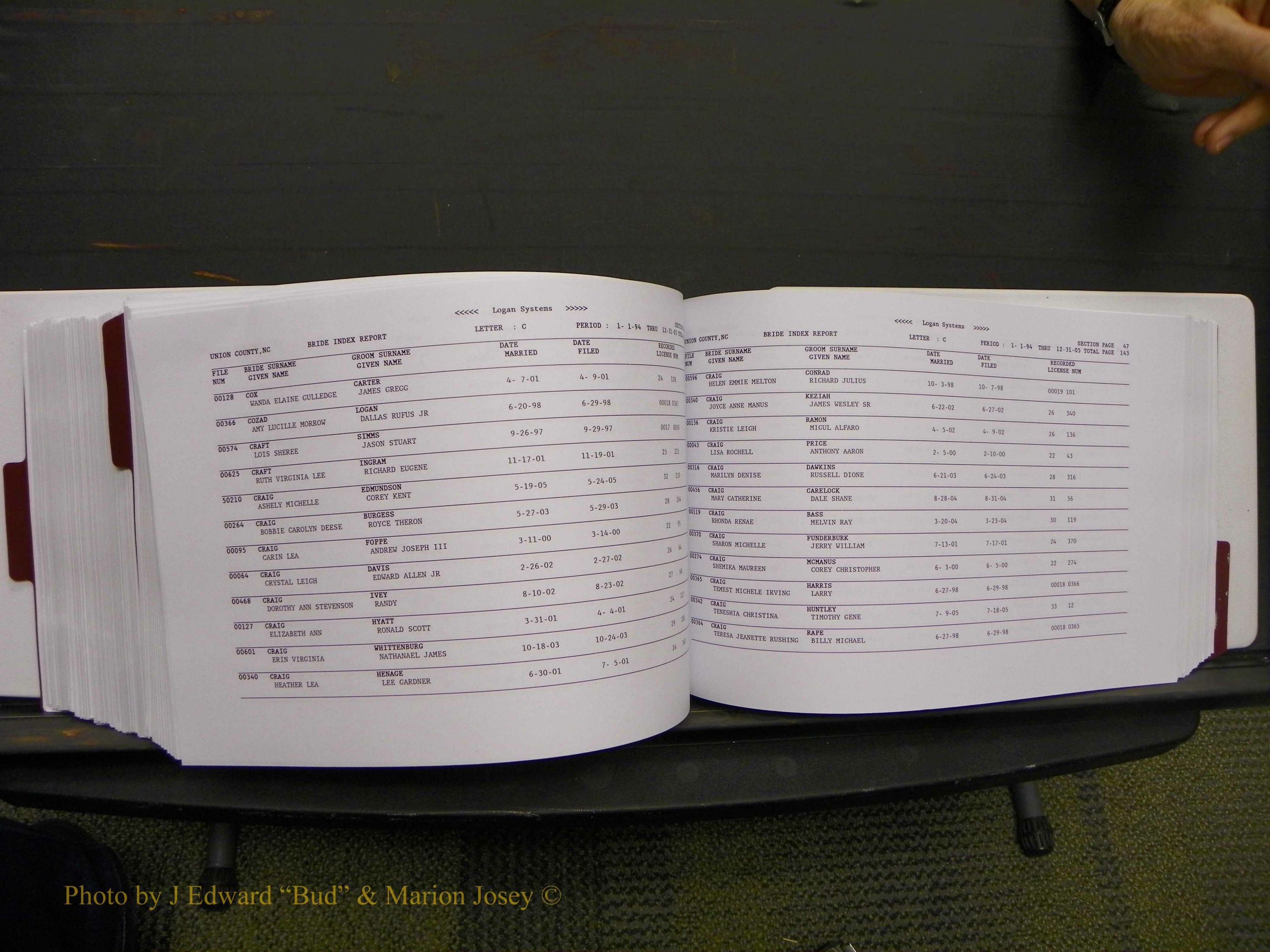 Union Co, NC Marriages Male & Female Index, 1993-2005 (459).JPG