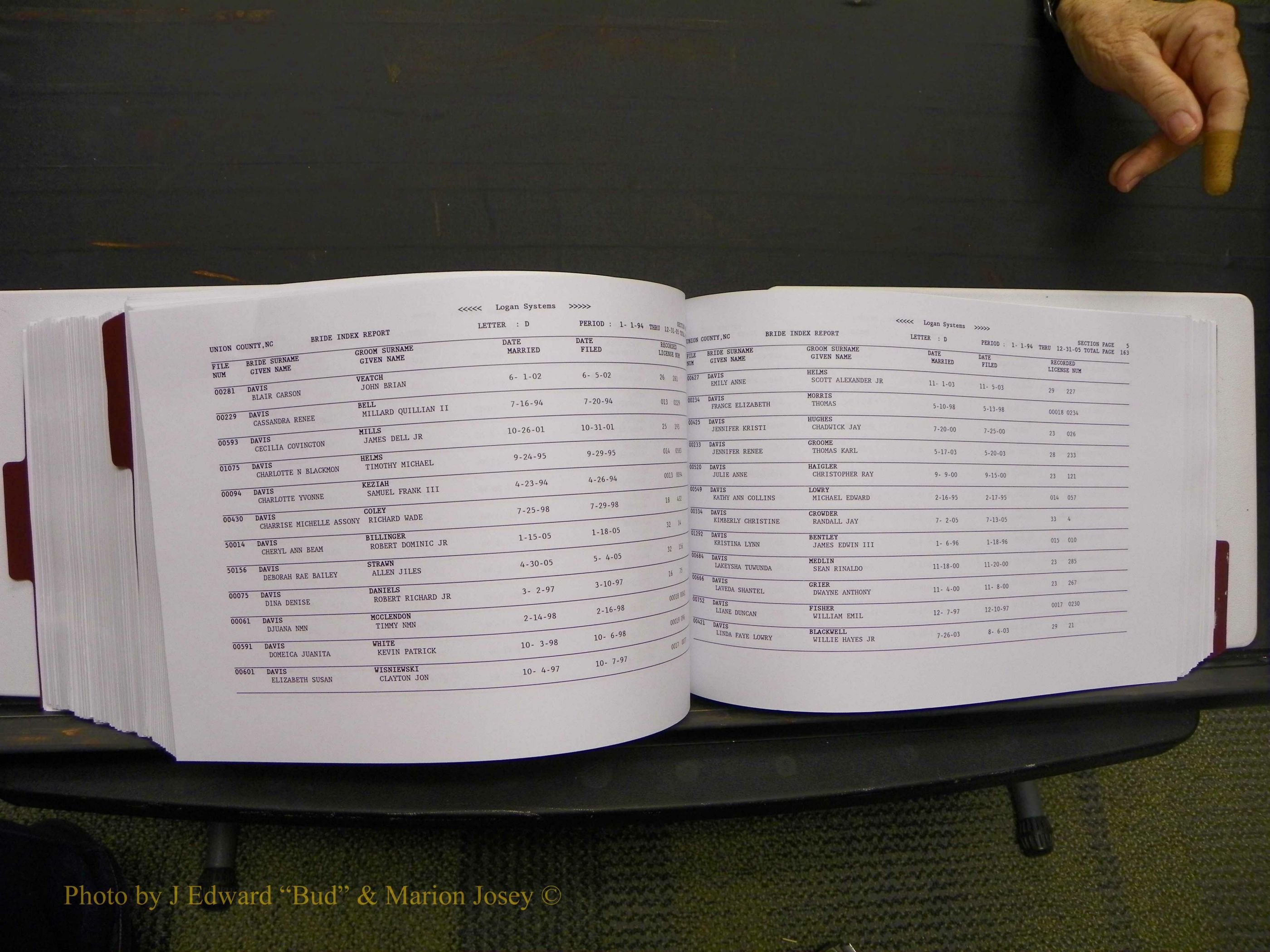 Union Co, NC Marriages Male & Female Index, 1993-2005 (469).JPG