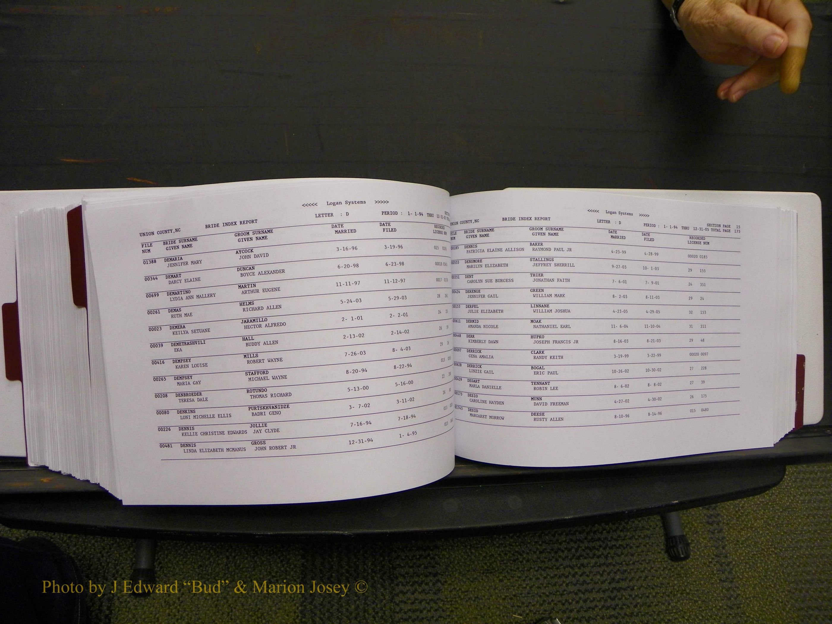 Union Co, NC Marriages Male & Female Index, 1993-2005 (474).JPG