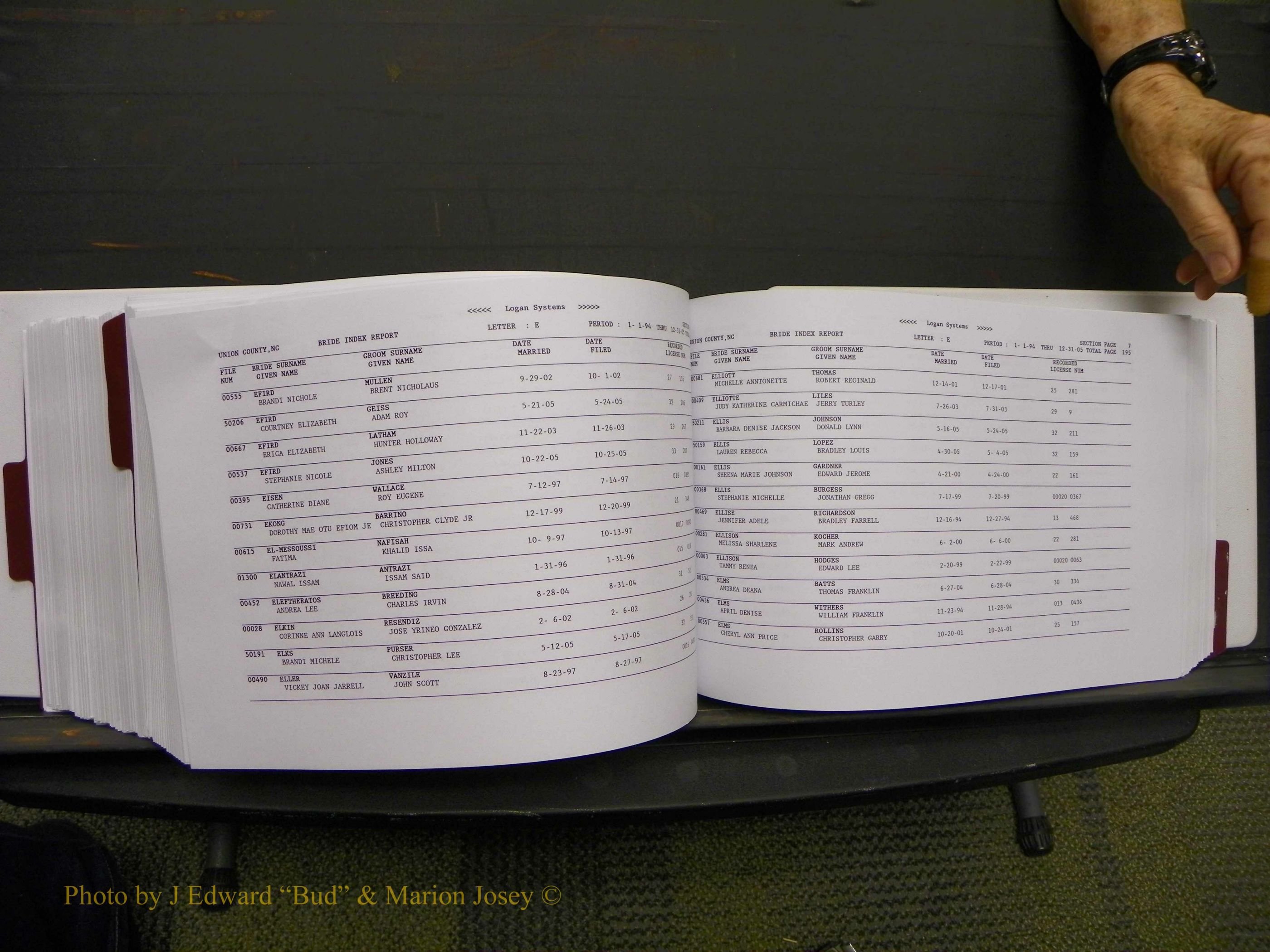 Union Co, NC Marriages Male & Female Index, 1993-2005 (485).JPG