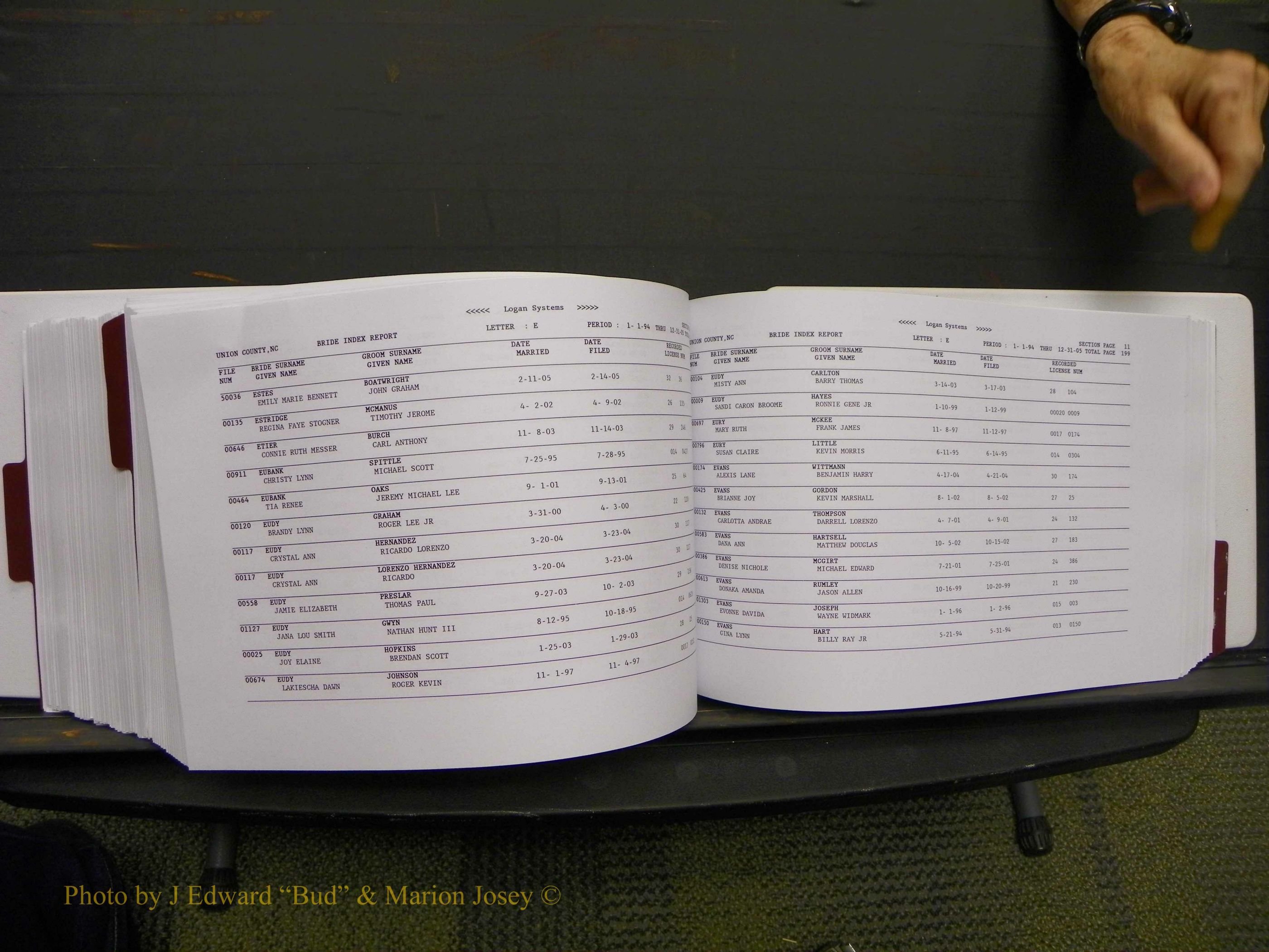 Union Co, NC Marriages Male & Female Index, 1993-2005 (487).JPG