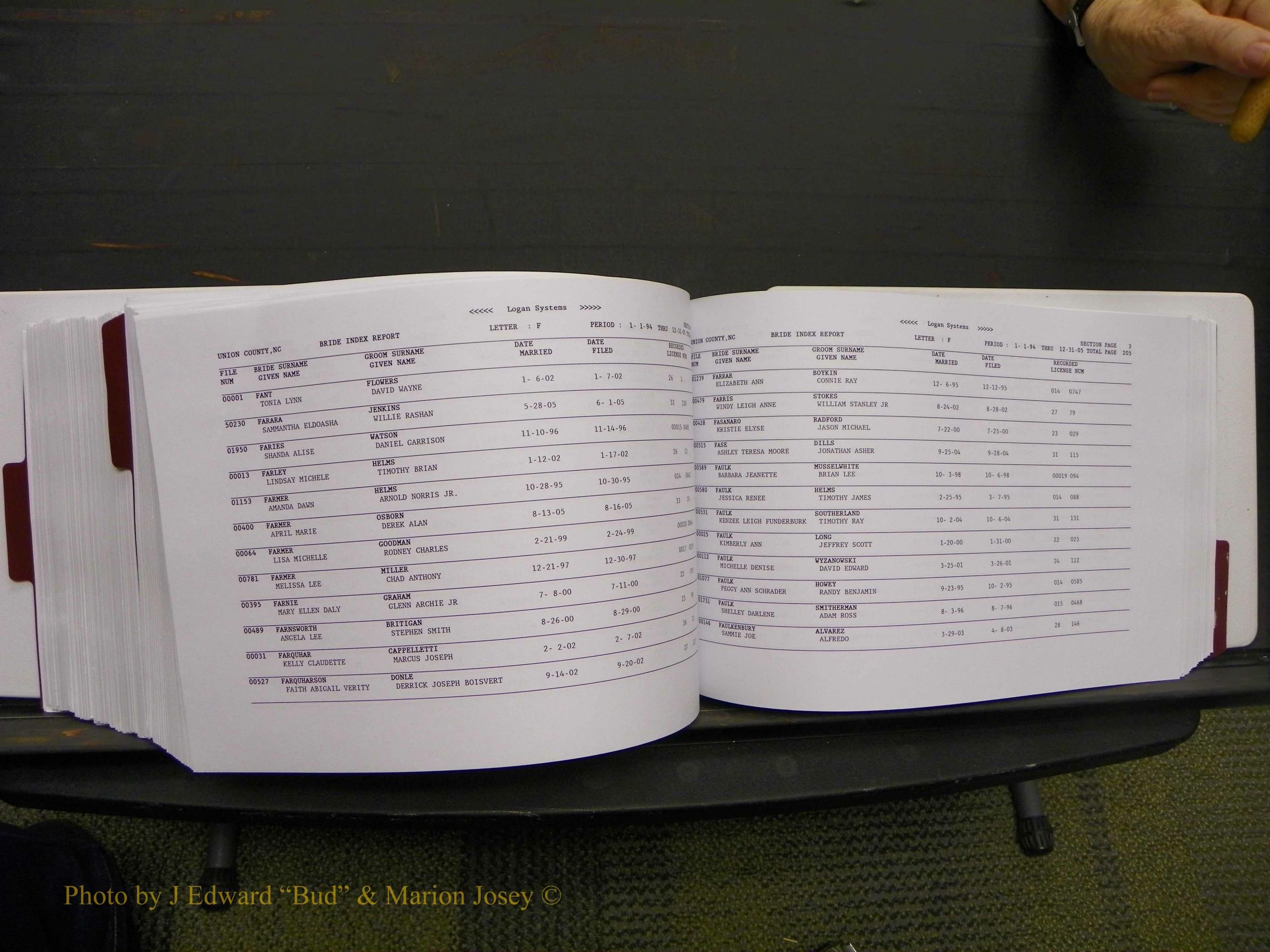 Union Co, NC Marriages Male & Female Index, 1993-2005 (490).JPG