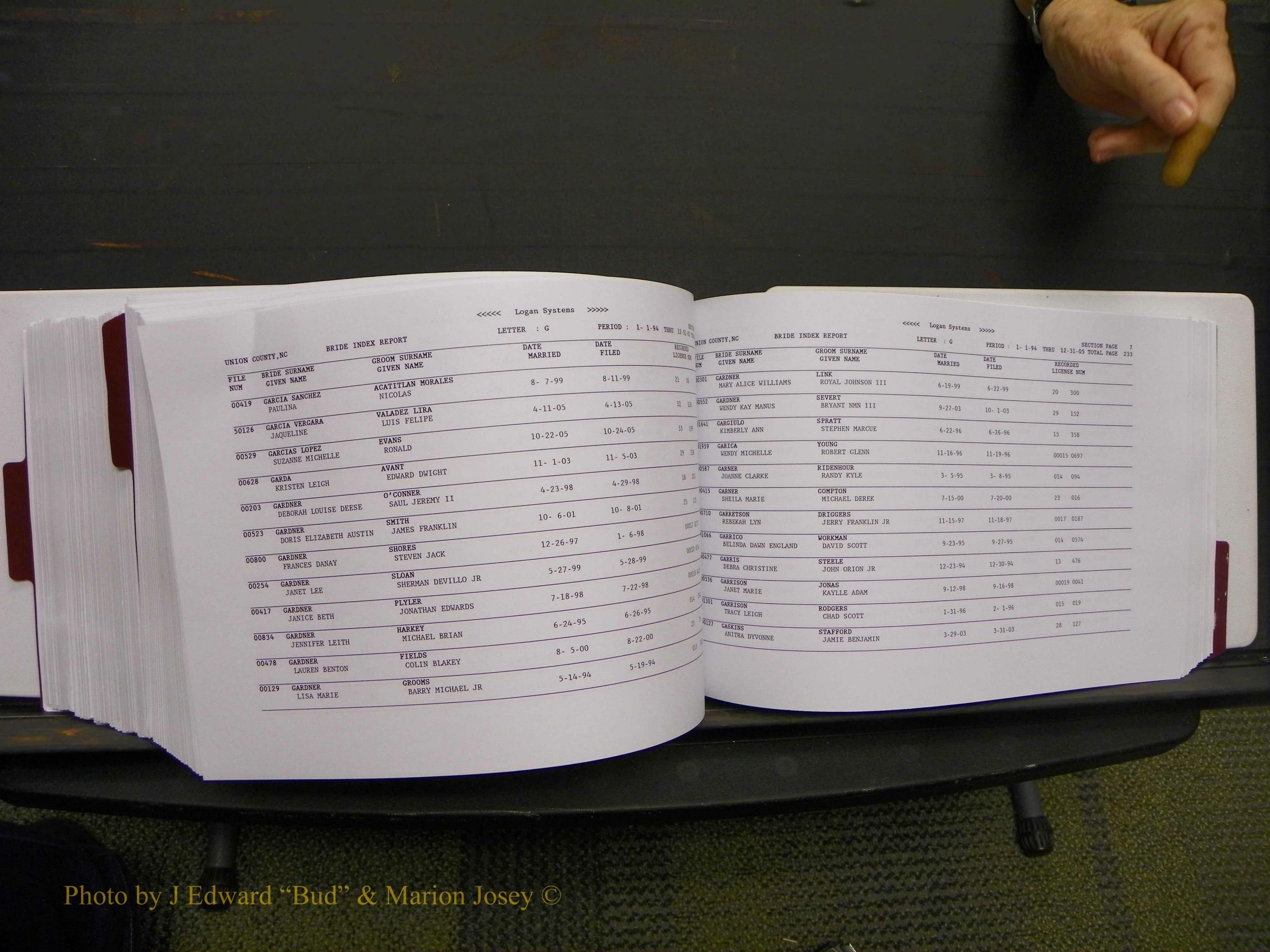 Union Co, NC Marriages Male & Female Index, 1993-2005 (503).JPG