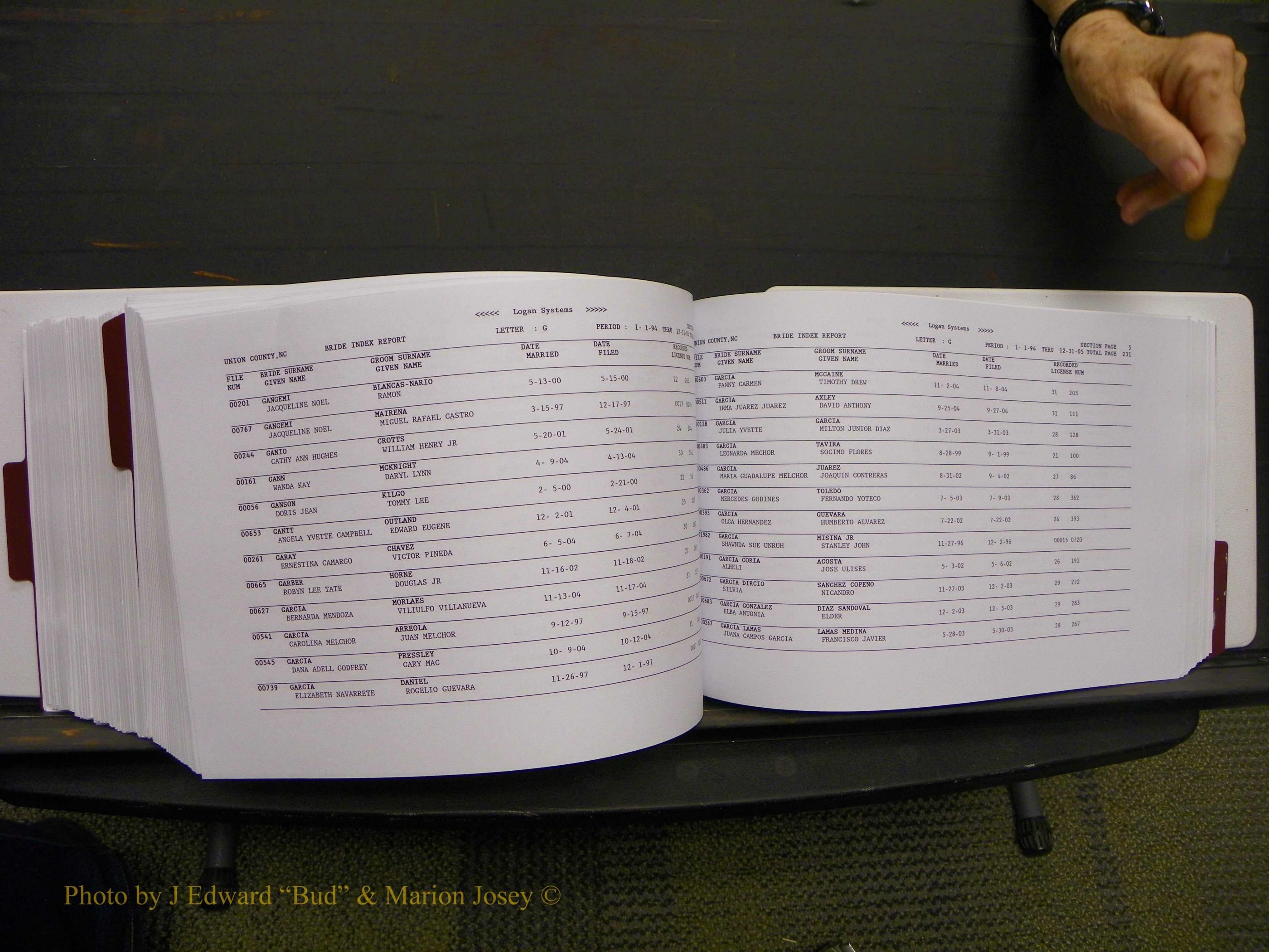 Union Co, NC Marriages Male & Female Index, 1993-2005 (504).JPG