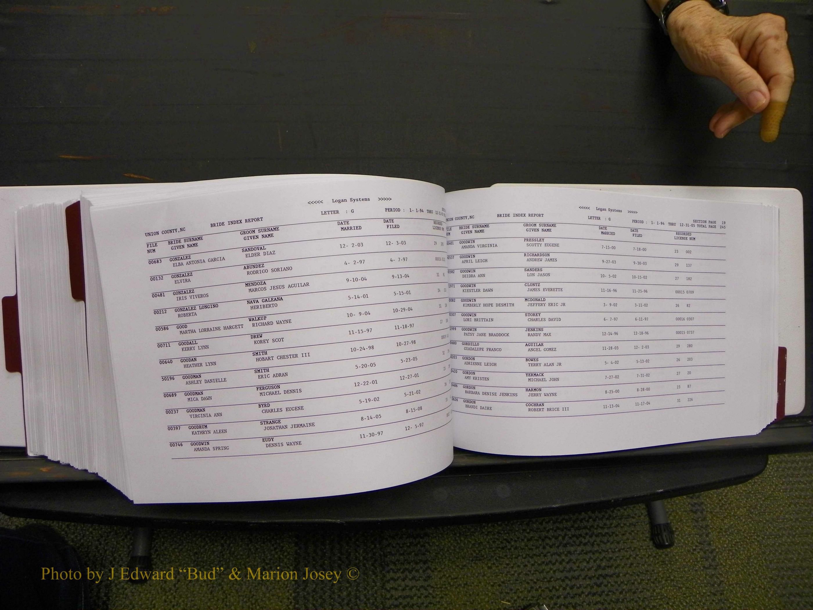 Union Co, NC Marriages Male & Female Index, 1993-2005 (509).JPG