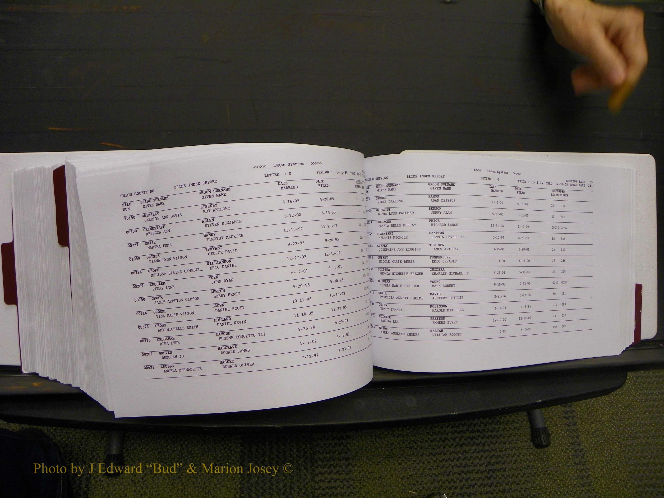 Union Co, NC Marriages Male & Female Index, 1993-2005 (518).JPG