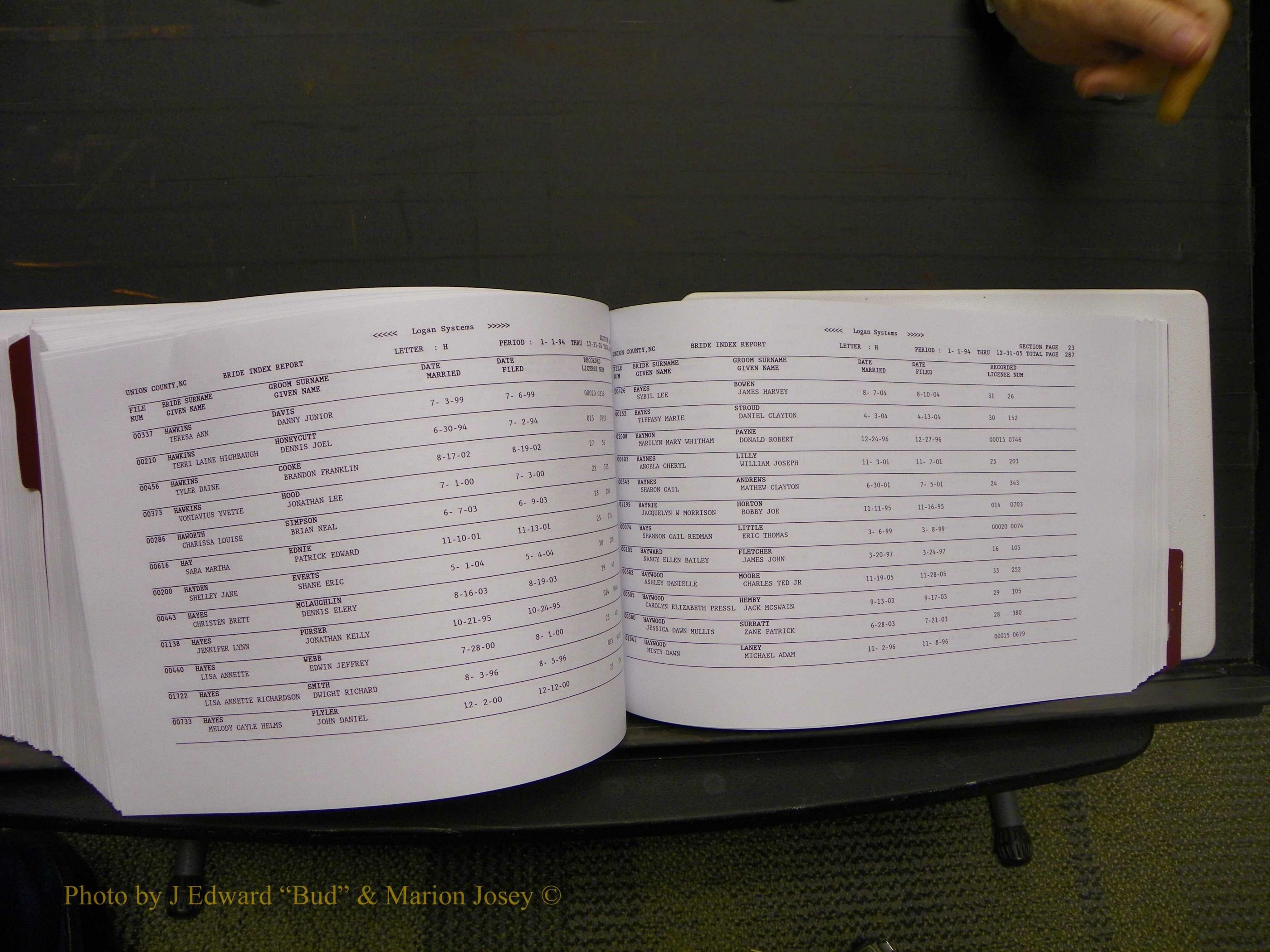 Union Co, NC Marriages Male & Female Index, 1993-2005 (531).JPG