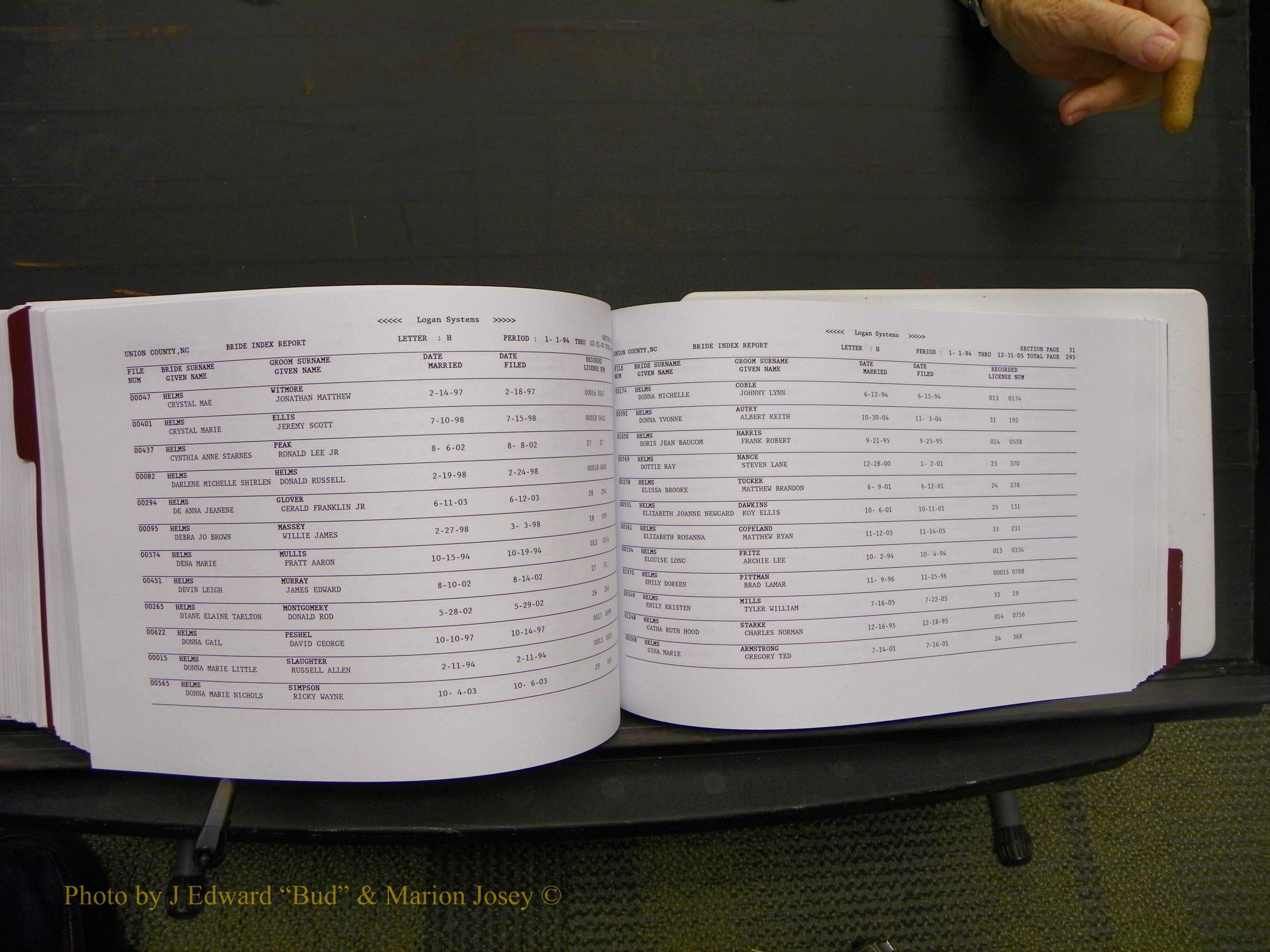 Union Co, NC Marriages Male & Female Index, 1993-2005 (535).JPG