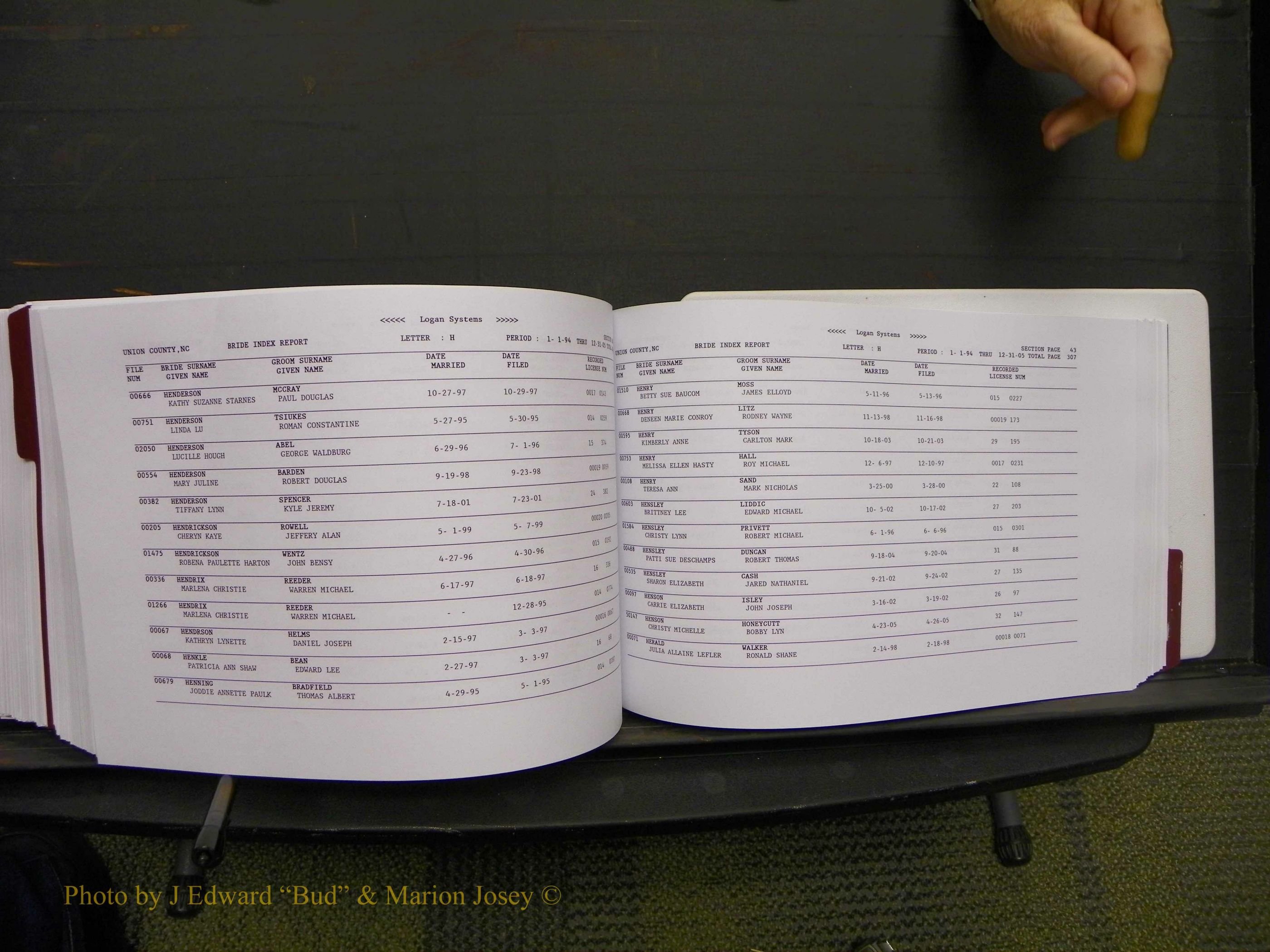 Union Co, NC Marriages Male & Female Index, 1993-2005 (541).JPG