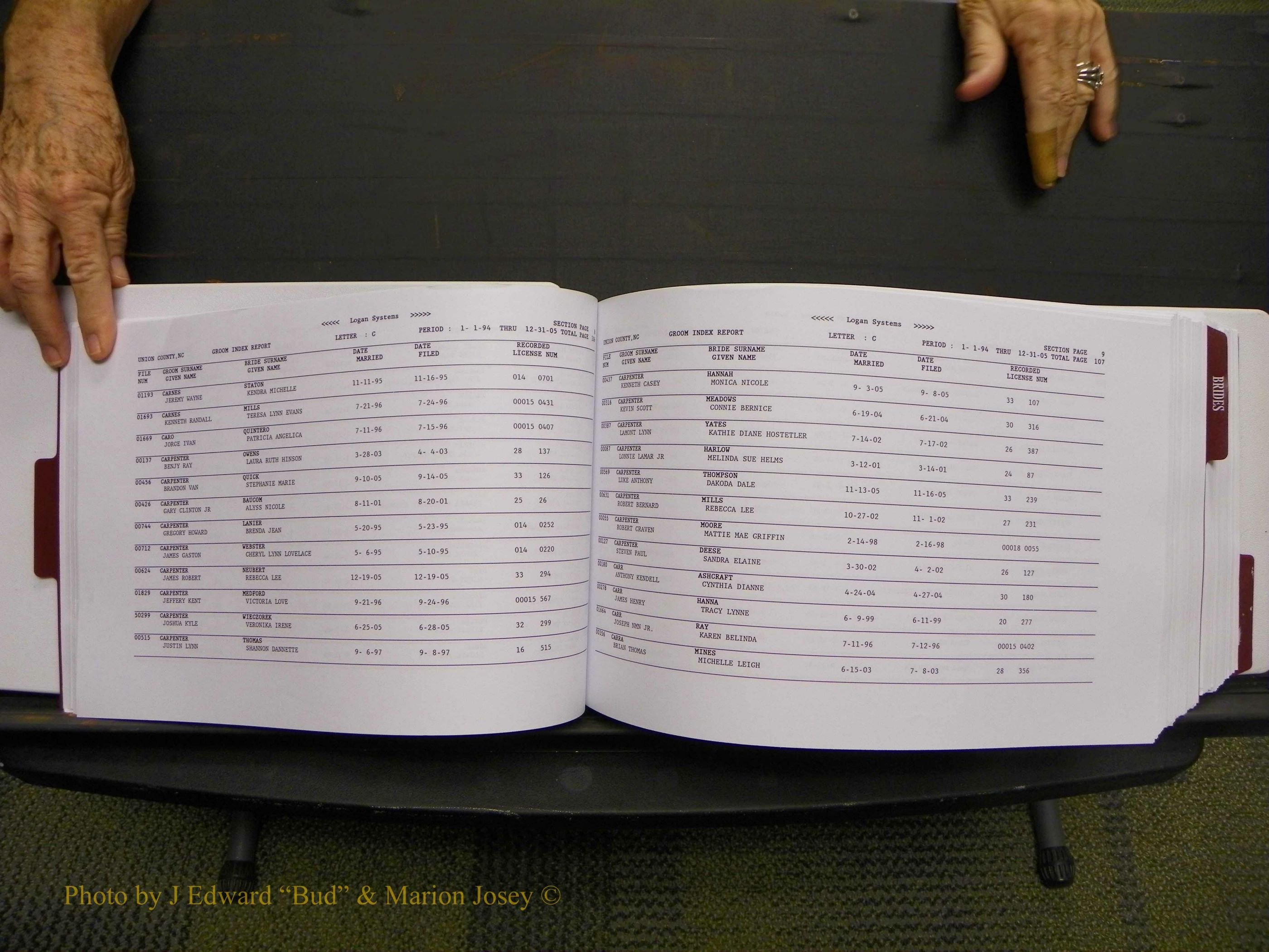 Union Co, NC Marriages Male & Female Index, 1993-2005 (56).JPG